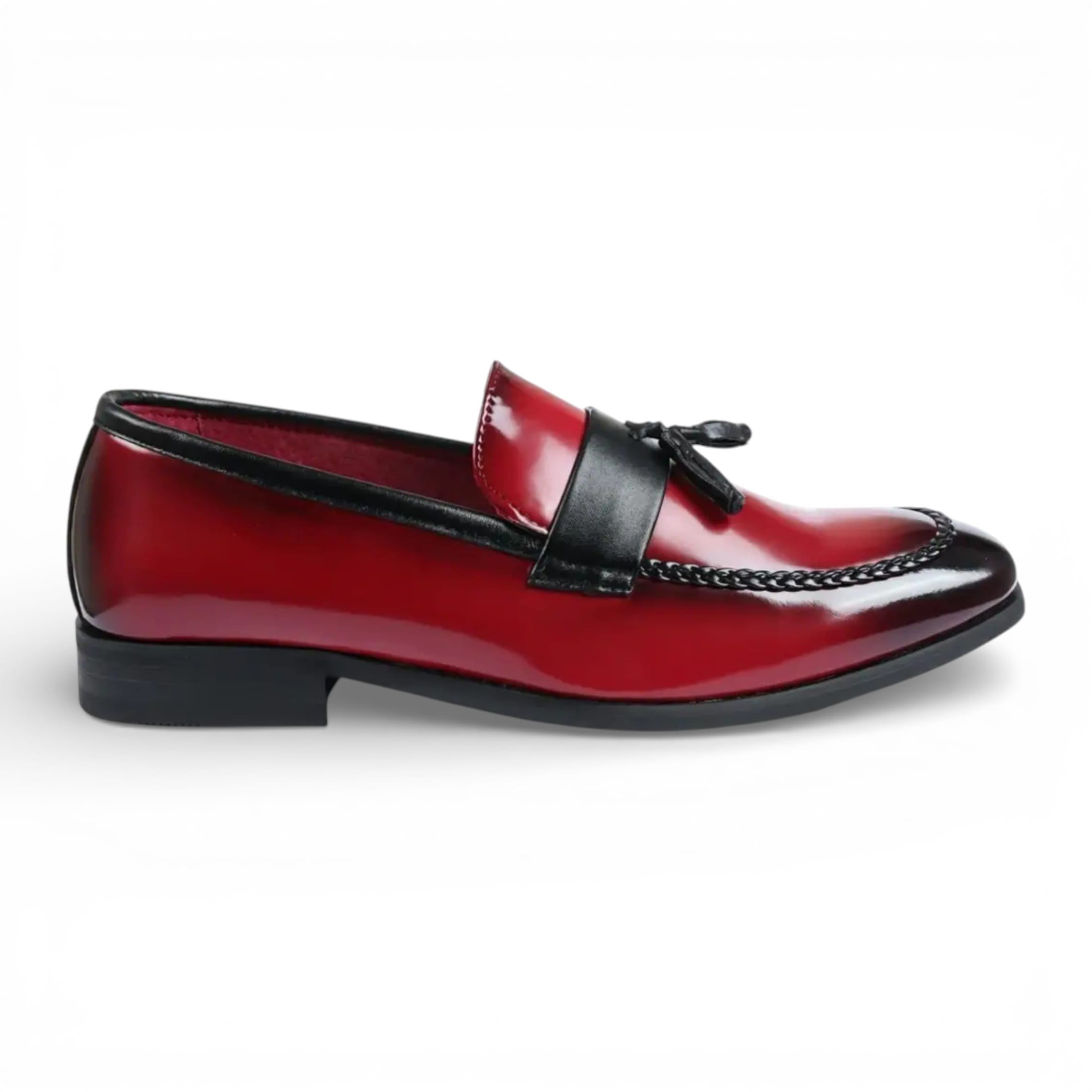 Infinity Leather Men's   Red  Tassel High-Gloss Patent Faux Leather Formal Loafers Shoes in Size 45, BrandAlley