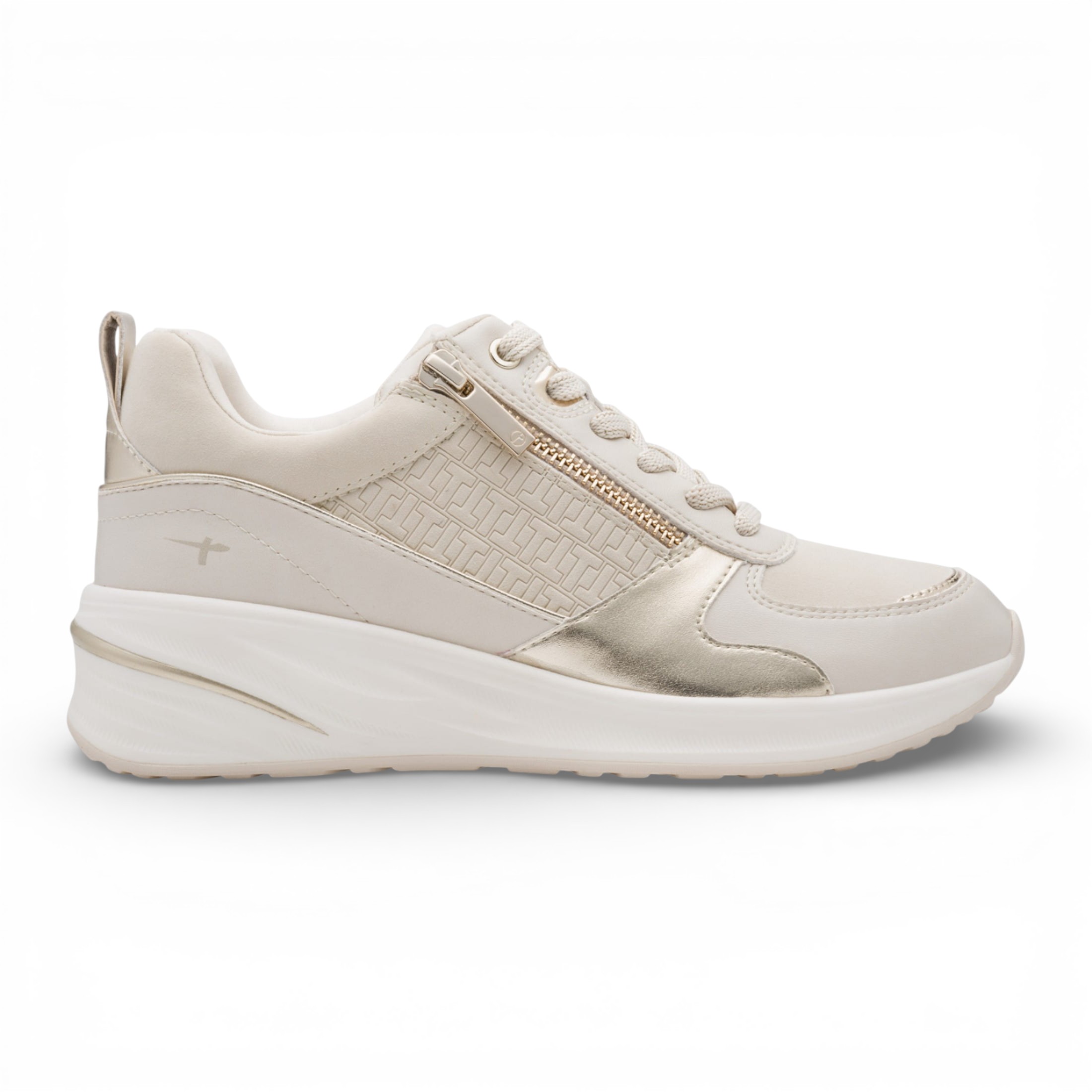 Tamaris Women's   White Gold Platform Trainers Sneaker Zip Lace-Up Running Shoes in Size 39, BrandAlley
