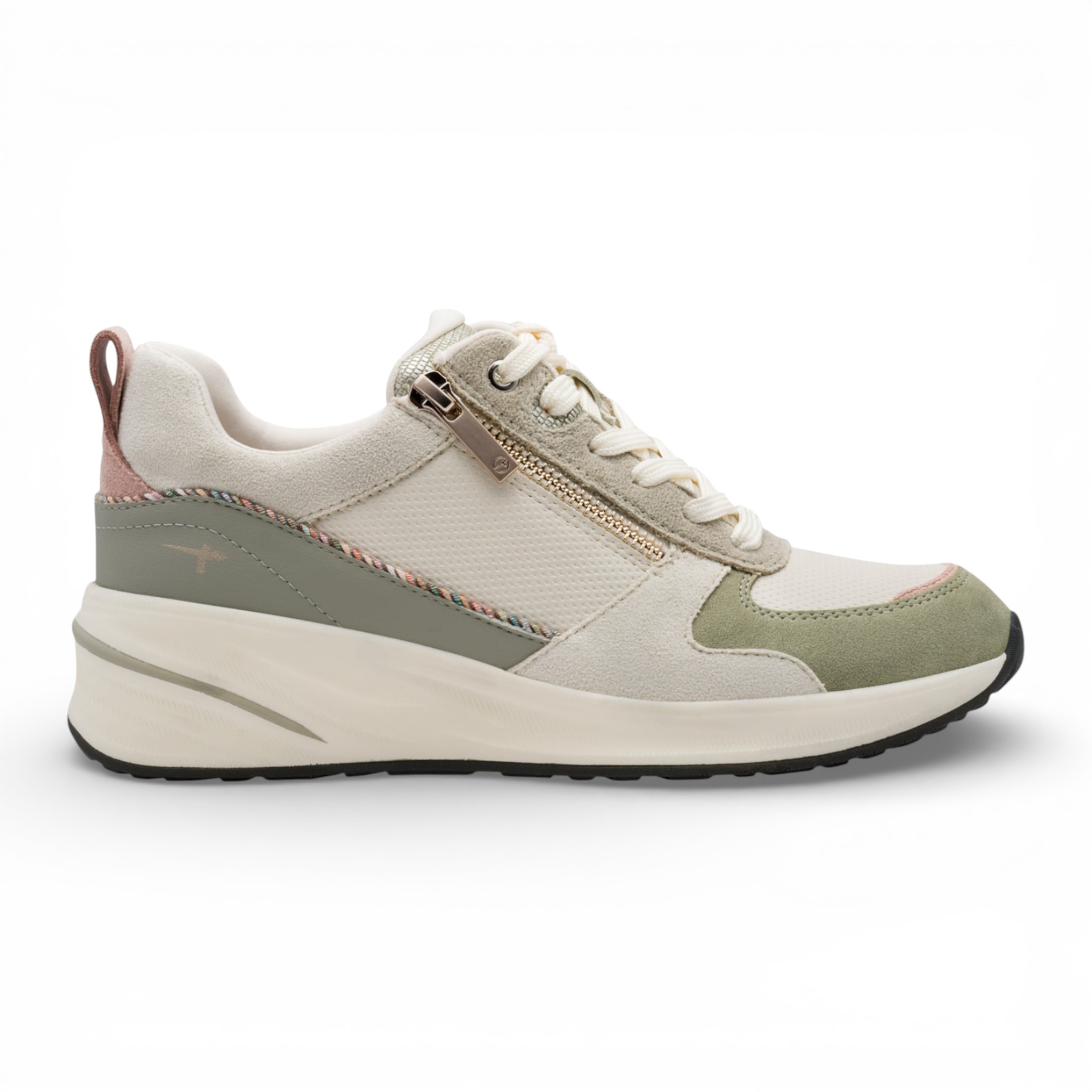 Tamaris Women's   White Green Platform Trainers Sneaker Zip Lace-Up Running Shoes in Size 38, BrandAlley