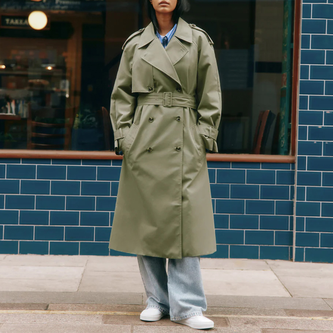 Albaray Khaki Double Breasted Classic Trench Coat – Size 10