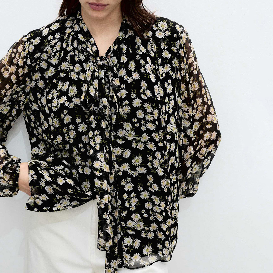 Mango Women's   Black Floral Tie Blouse in Size M, BrandAlley