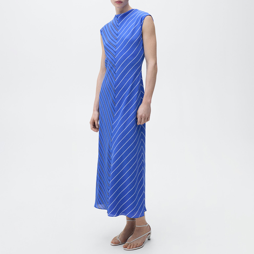 Mango Women's   Blue Combined Striped Flared Dress in Size L, BrandAlley