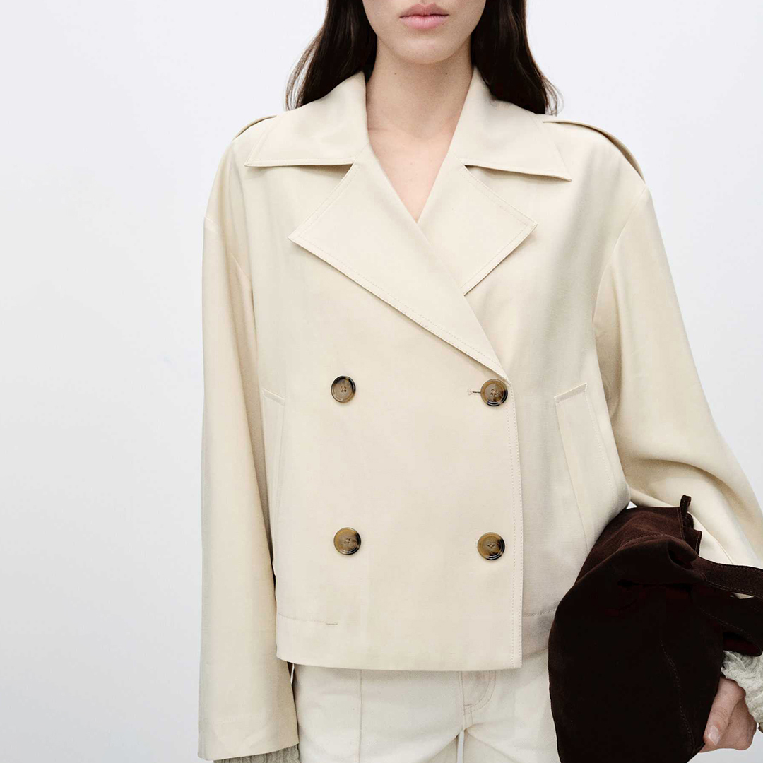 Mango Women's    Beige Button Up Cropped Trench Jacket in Size XS, BrandAlley