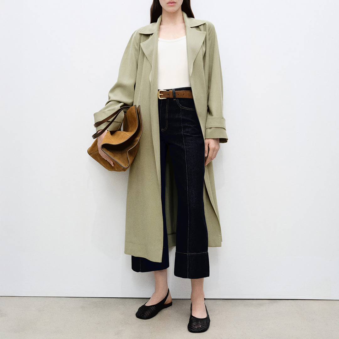 Mango Women's  Khaki Soft Trench Coat With Belt in Size L, BrandAlley