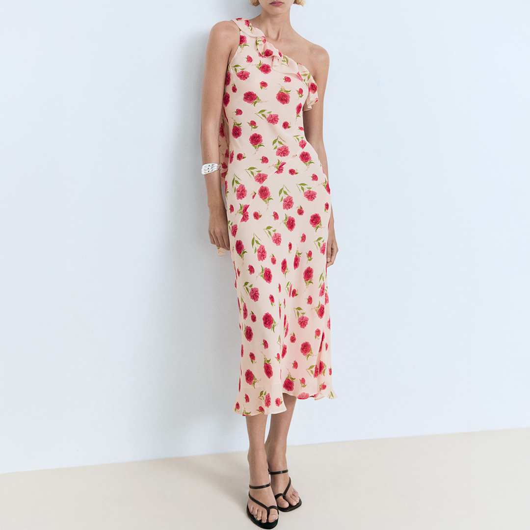Mango Women's  Ecru Floral Ruffled Dress in Size M, BrandAlley