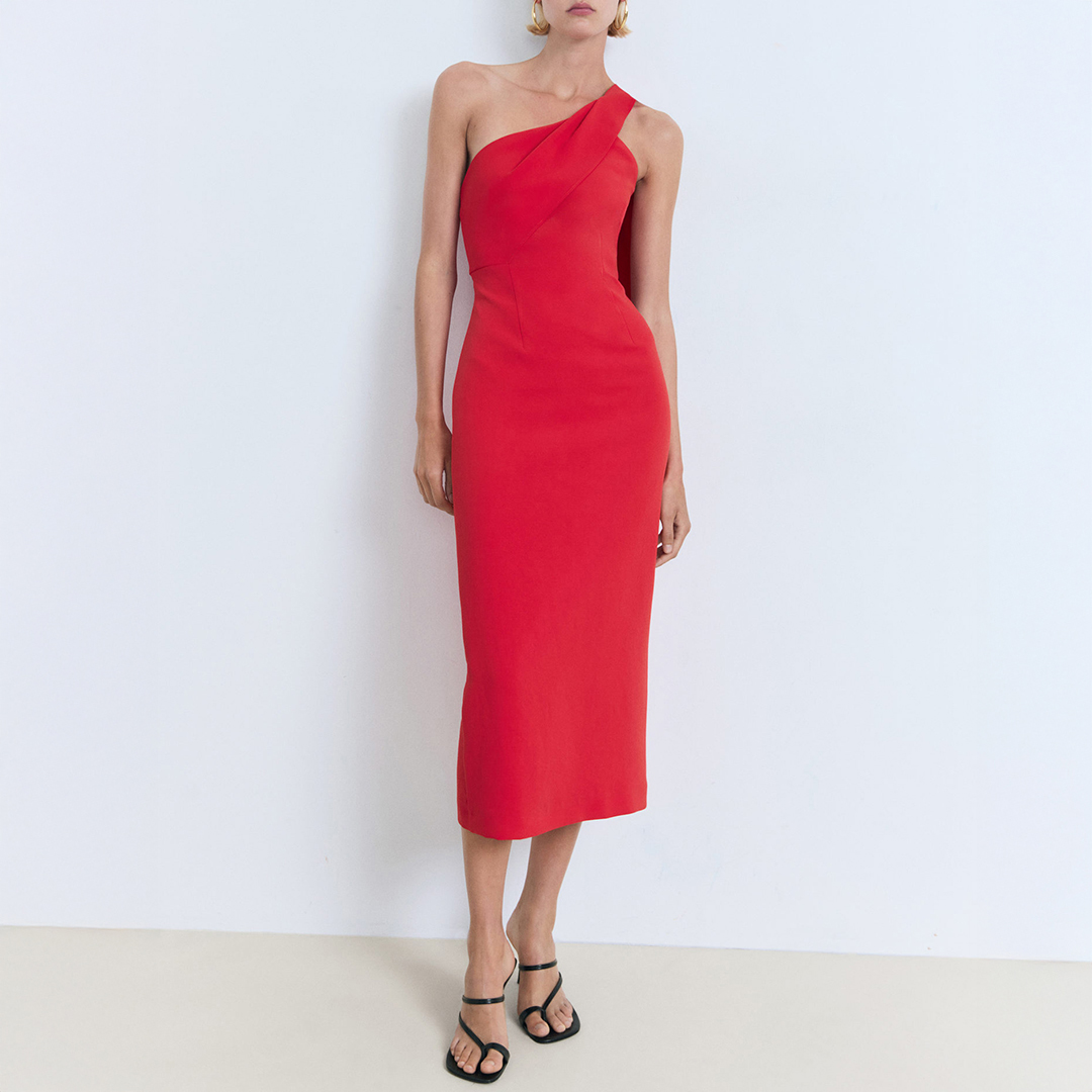 Mango Women's   Red Asymmetrical Bow Neck Dress in Size S, BrandAlley