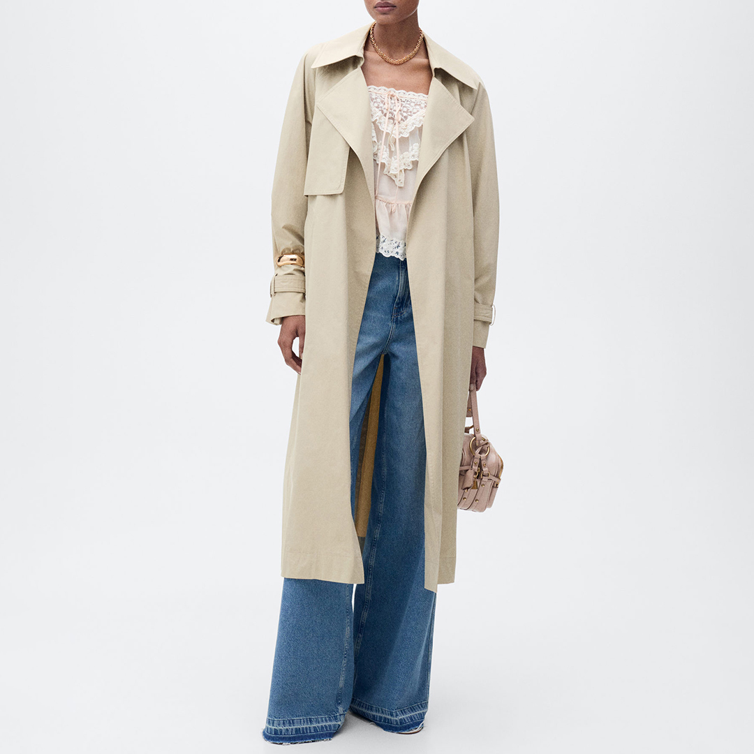 Mango Women's  Beige Cotton Trench Coat With Belt in Size S, BrandAlley