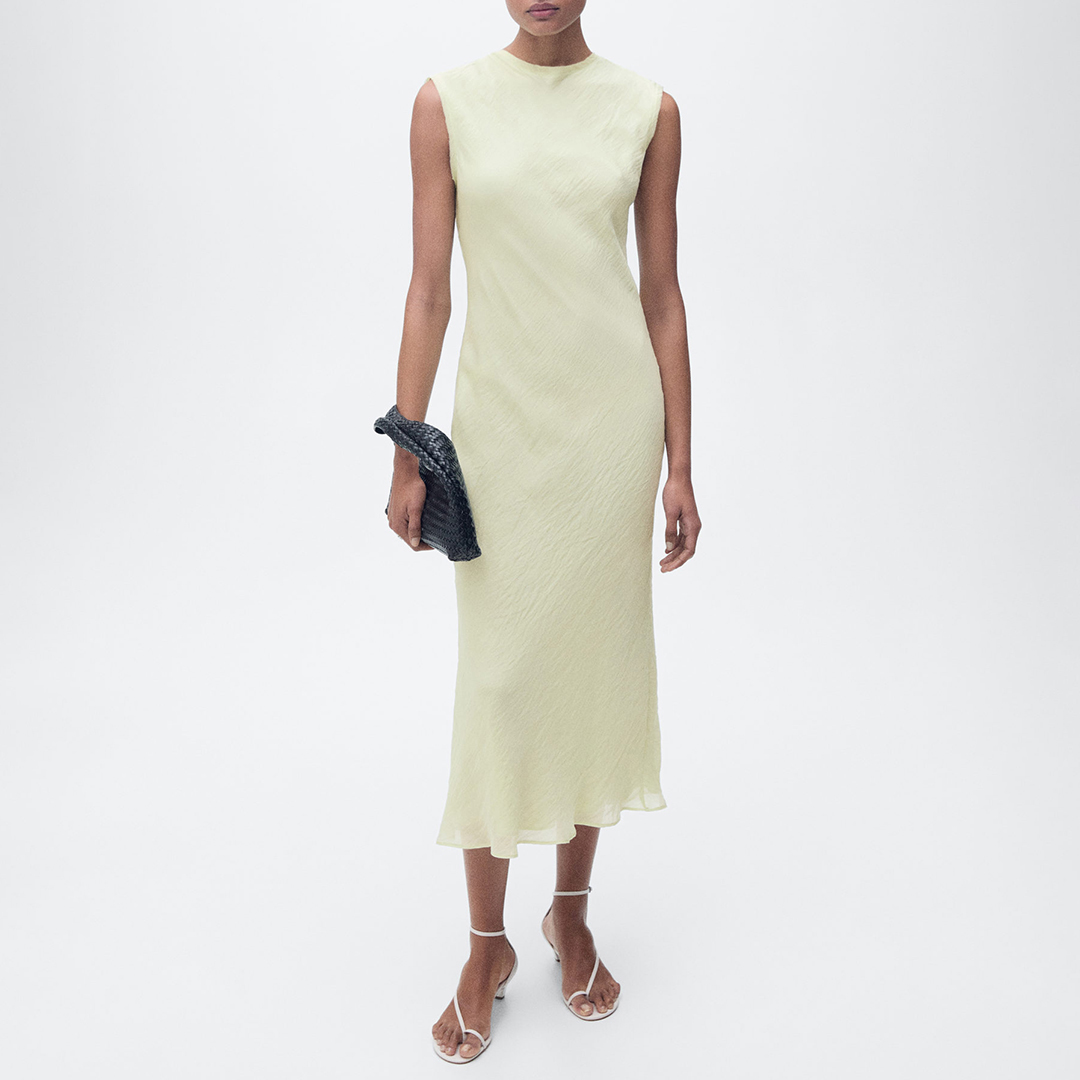 Mango Women's  Aqua Green Midi Dress With Creased Effect in Size M, BrandAlley