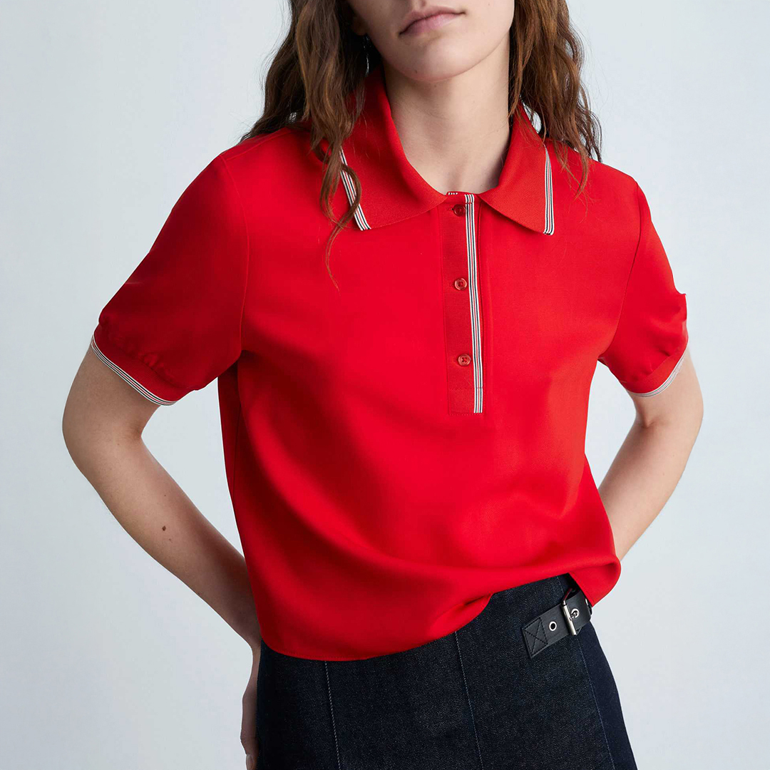 Mango Women's  Red Cropped Polo Shirt With Contrasting Trim in Size S, BrandAlley