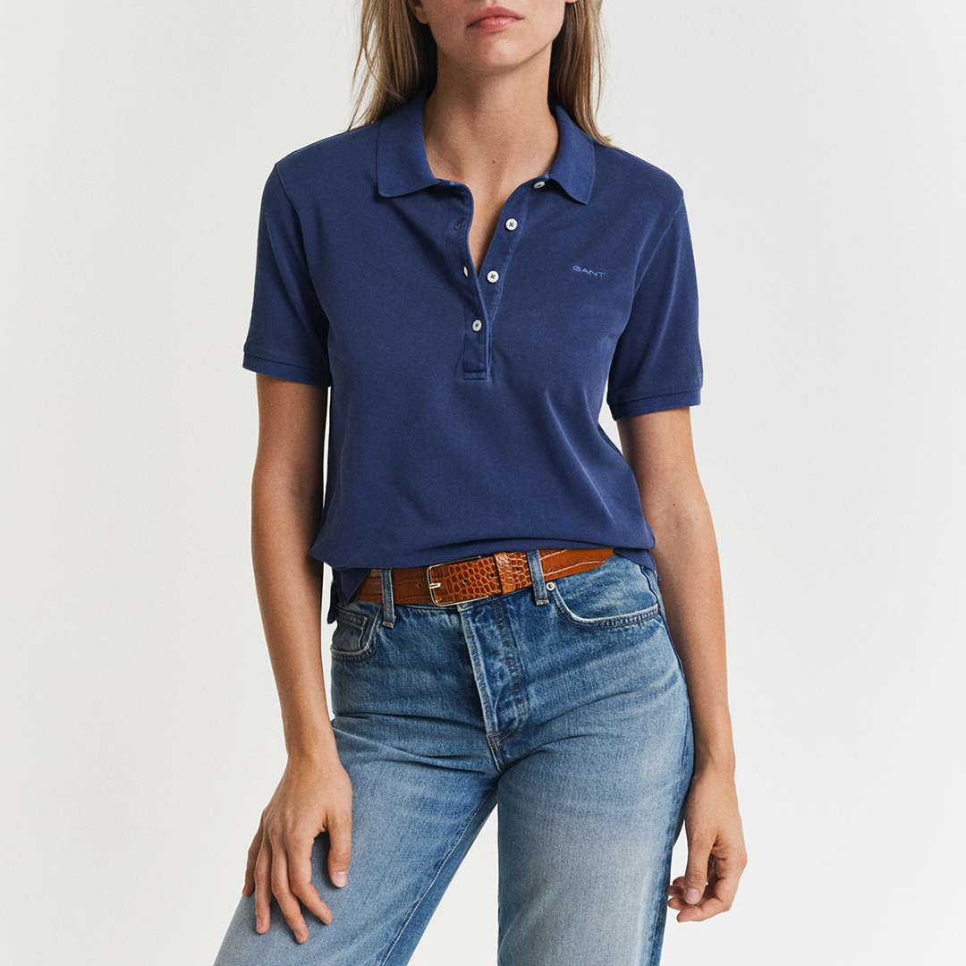 Gant Women's  Navy Sunfaded Pique Polo Shirt in Size XS, BrandAlley