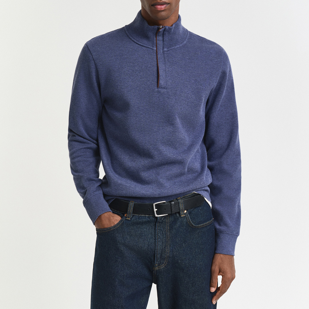 Gant Men's  Mid Blue Sacker Rib Half Zip Sweatshirt in Size 4XL, BrandAlley