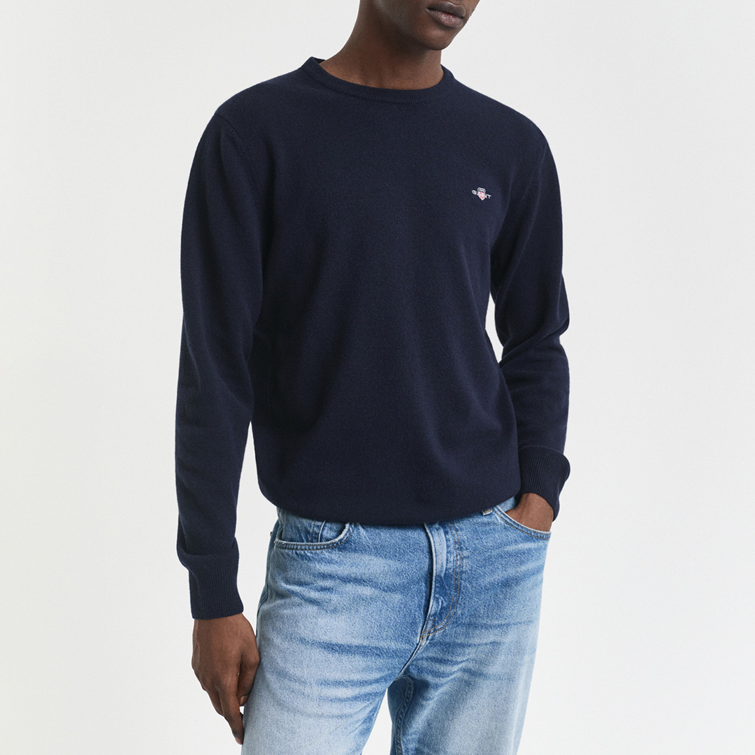 Gant Men's  Dark Blue Superfine Lambswool Jumper in Size XL, BrandAlley