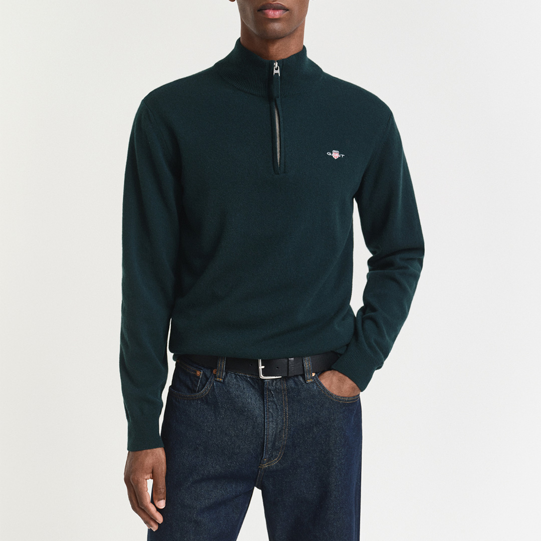 Gant Men's   Green Superfine Lambswool Quarter Zip Jumper in Size XXXL, BrandAlley