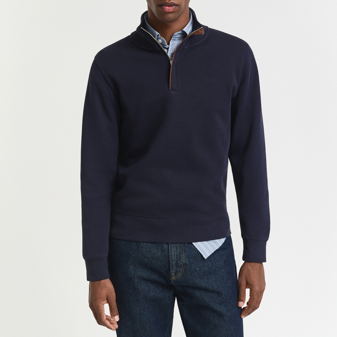 Gant Men's  Navy Sacker Rib Half Zip Sweatshirt in Size 4XL, BrandAlley