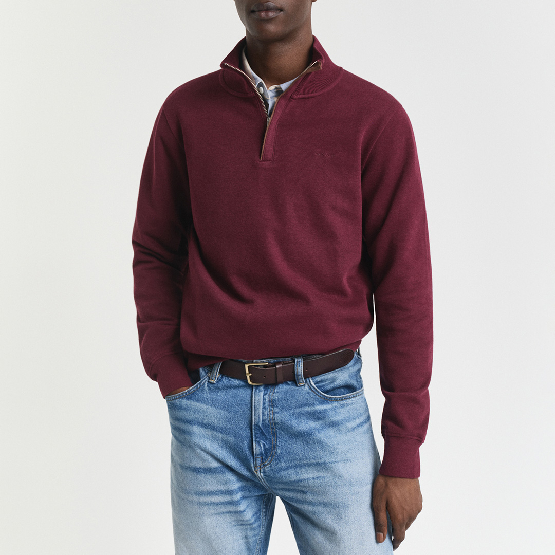 Gant Men's  Burgundy Sacker Rib Half Zip Sweatshirt in Size 4XL, BrandAlley