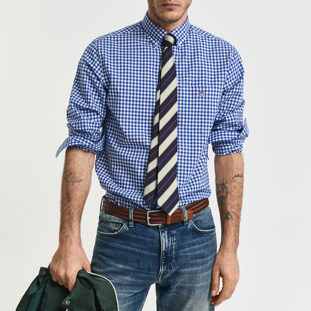 Gant Blue Classic Poplin Gingham Shirt - Size XXXL