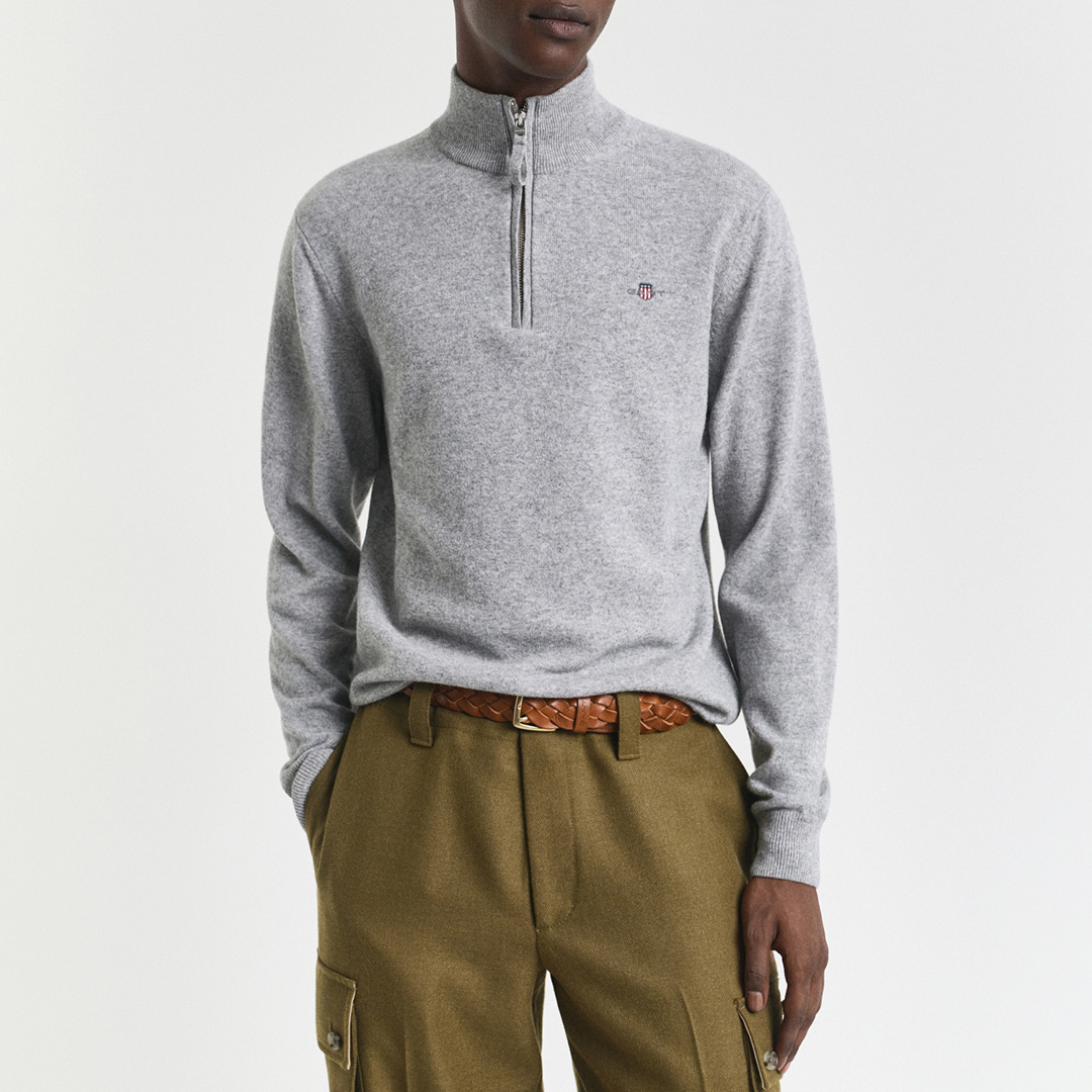 Gant Men's  Grey Superfine Lambswool Quarter Zip Jumper in Size XXXL, BrandAlley