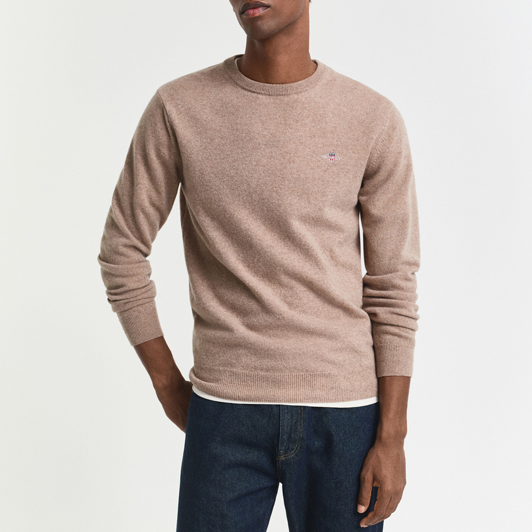Gant Men's   Brown Beige Superfine Lambswool Jumper in Size 4XL, BrandAlley