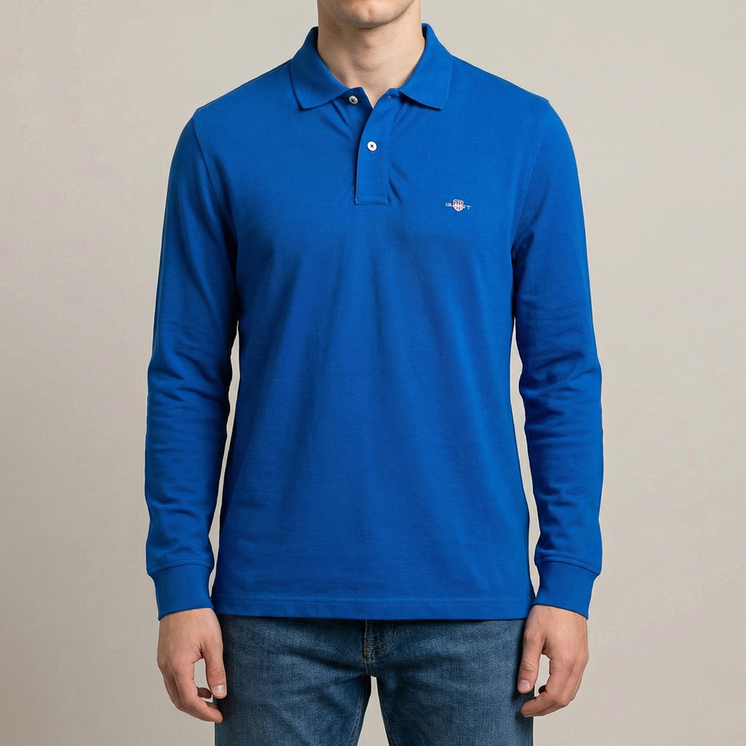 Gant Men's  Blue Shield Logo Long Polo Shirt in Size S, BrandAlley