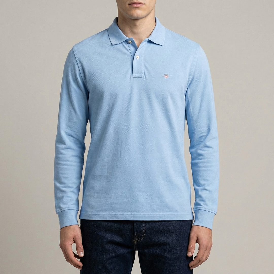 Gant Men's  Light Blue Shield Logo Long Polo Shirt in Size S, BrandAlley