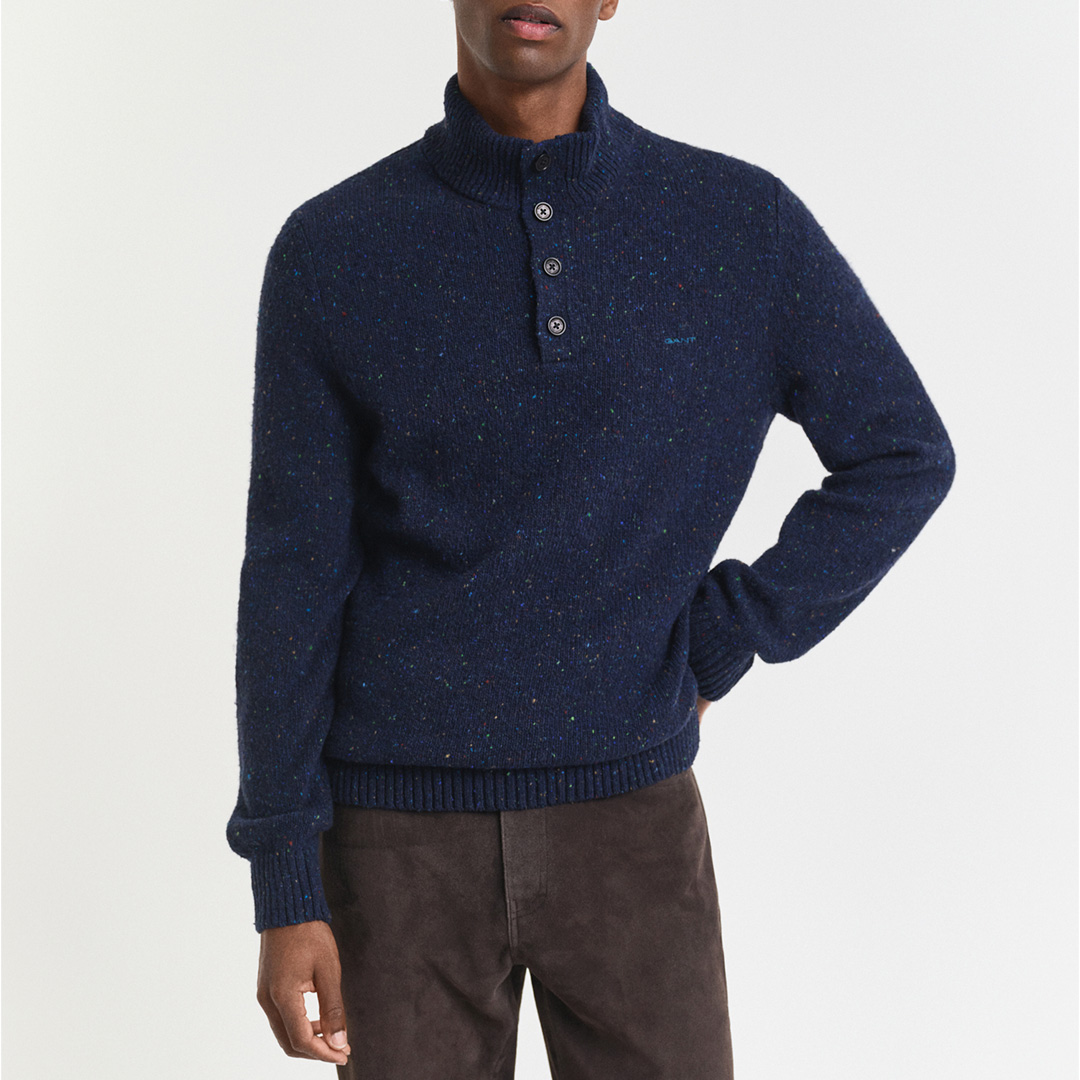 Gant Men's   Blue Wool Blend Half Buttoned Jumper in Size XXL, BrandAlley