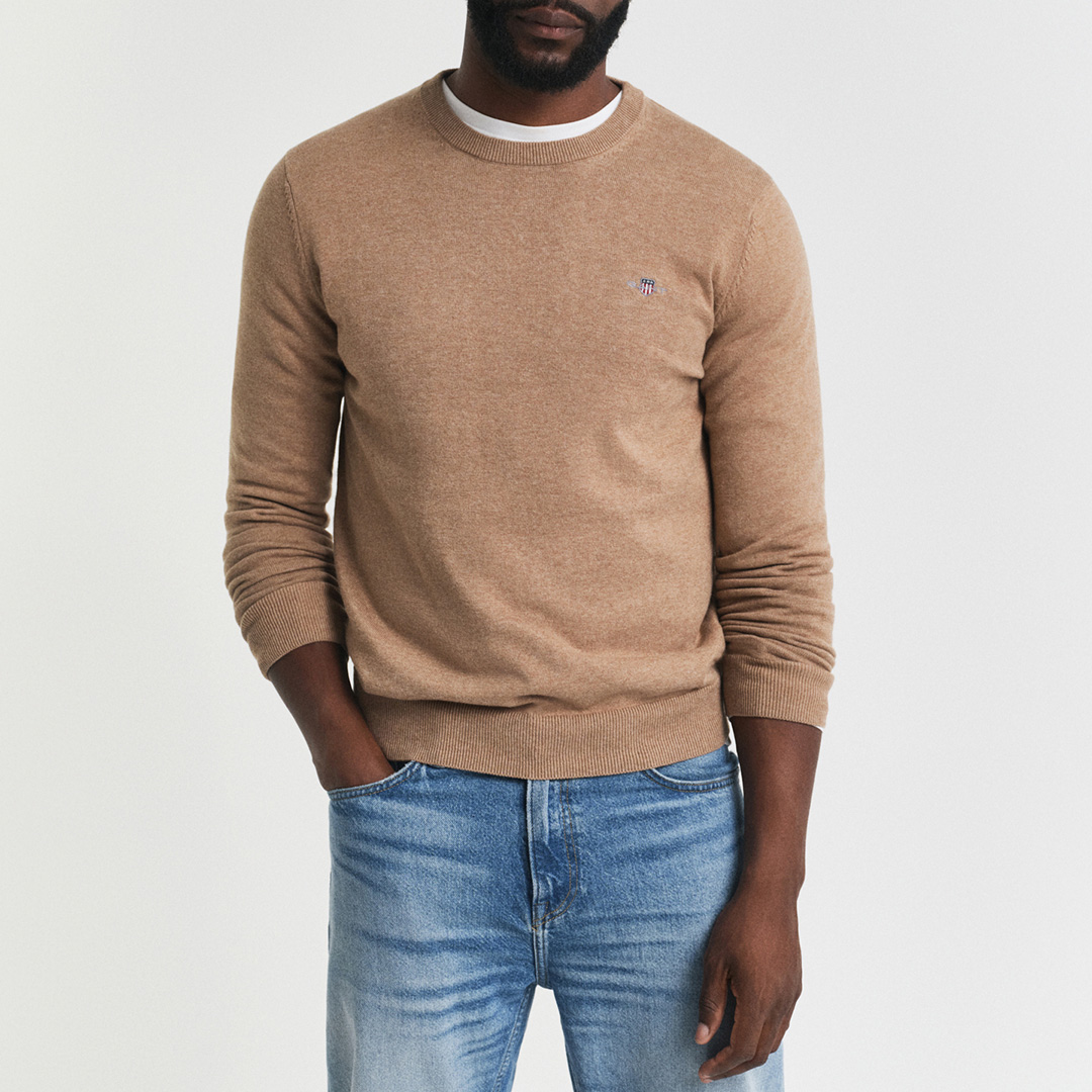 Gant Men's  Beige Cotton Classic Jumper in Size L, BrandAlley