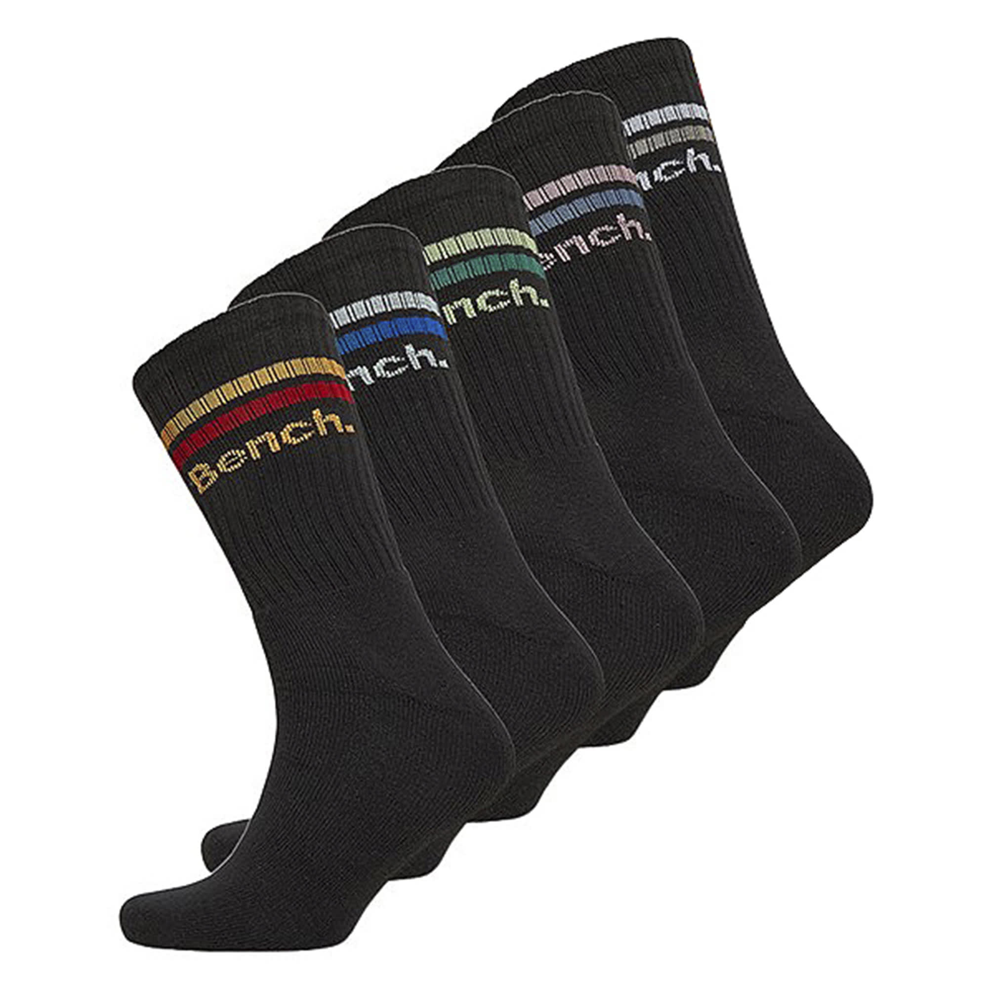Bench Men's  Black Assorted 5 Pairs  Crew Cotton Socks - Breathable Sport Athletic Socks in Size 6/11, BrandAlley
