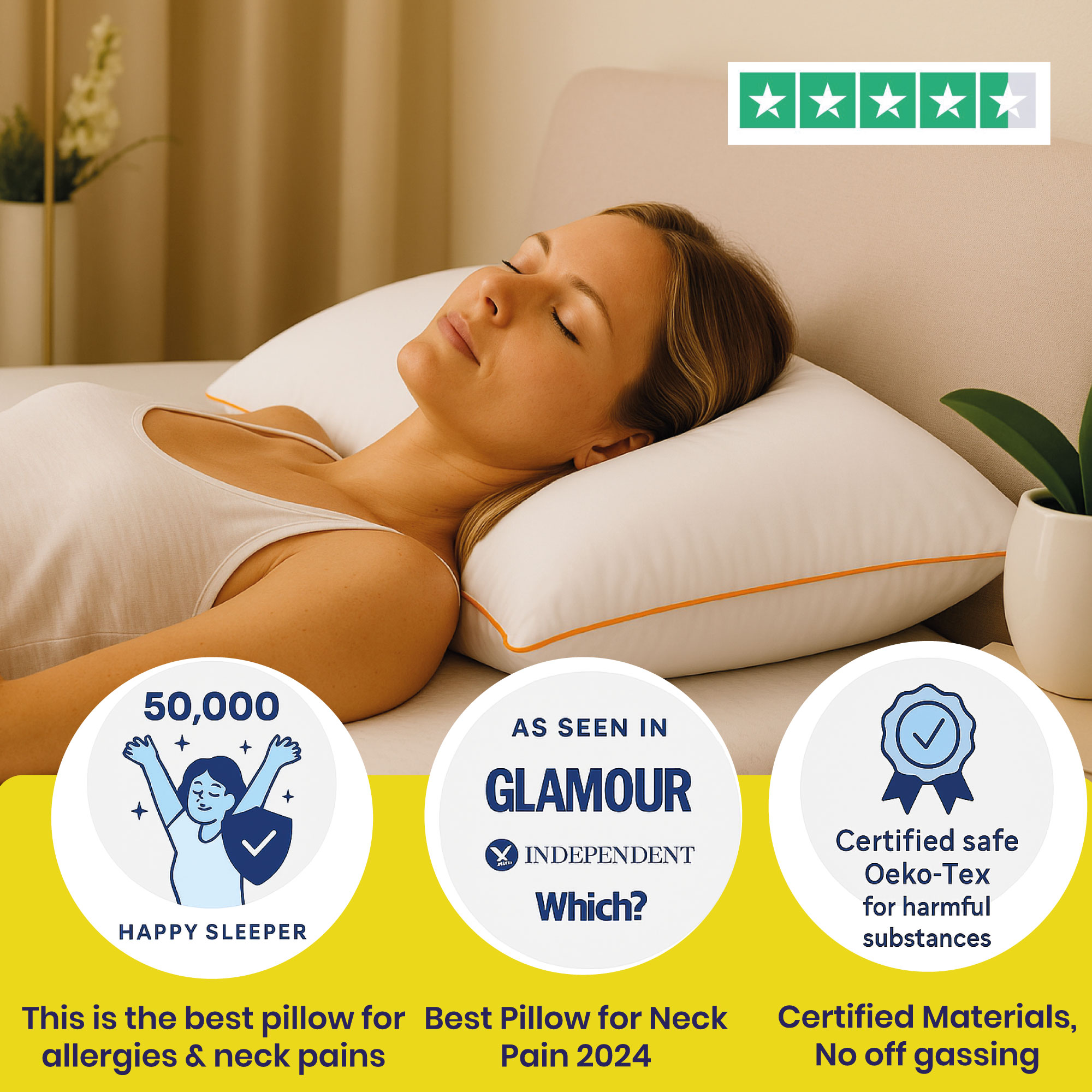Brightr Sleep   Nox Soft Down Alternative Pillow 2 pack Neck Pain & Side Sleeper Pillow in Size 2, BrandAlley