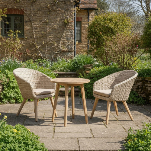 Pacific    Cream Cabon Pu Rattan And Acacia Wood Outdoor Bistro Set in Size Medium, BrandAlley