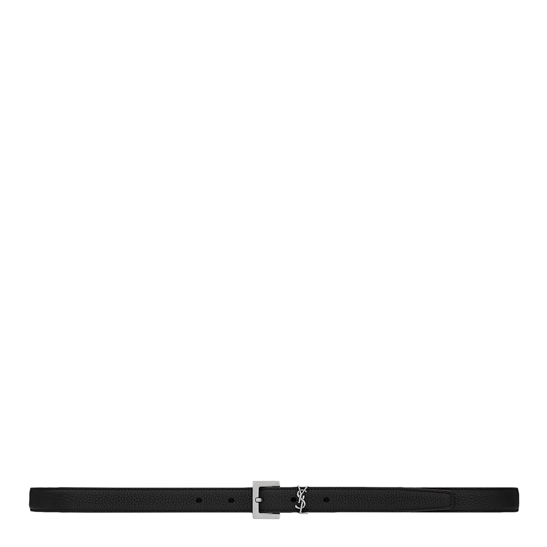 Saint Laurent Men's Black  Leather Cassandre Square Buckle Belt in Size 100, BrandAlley