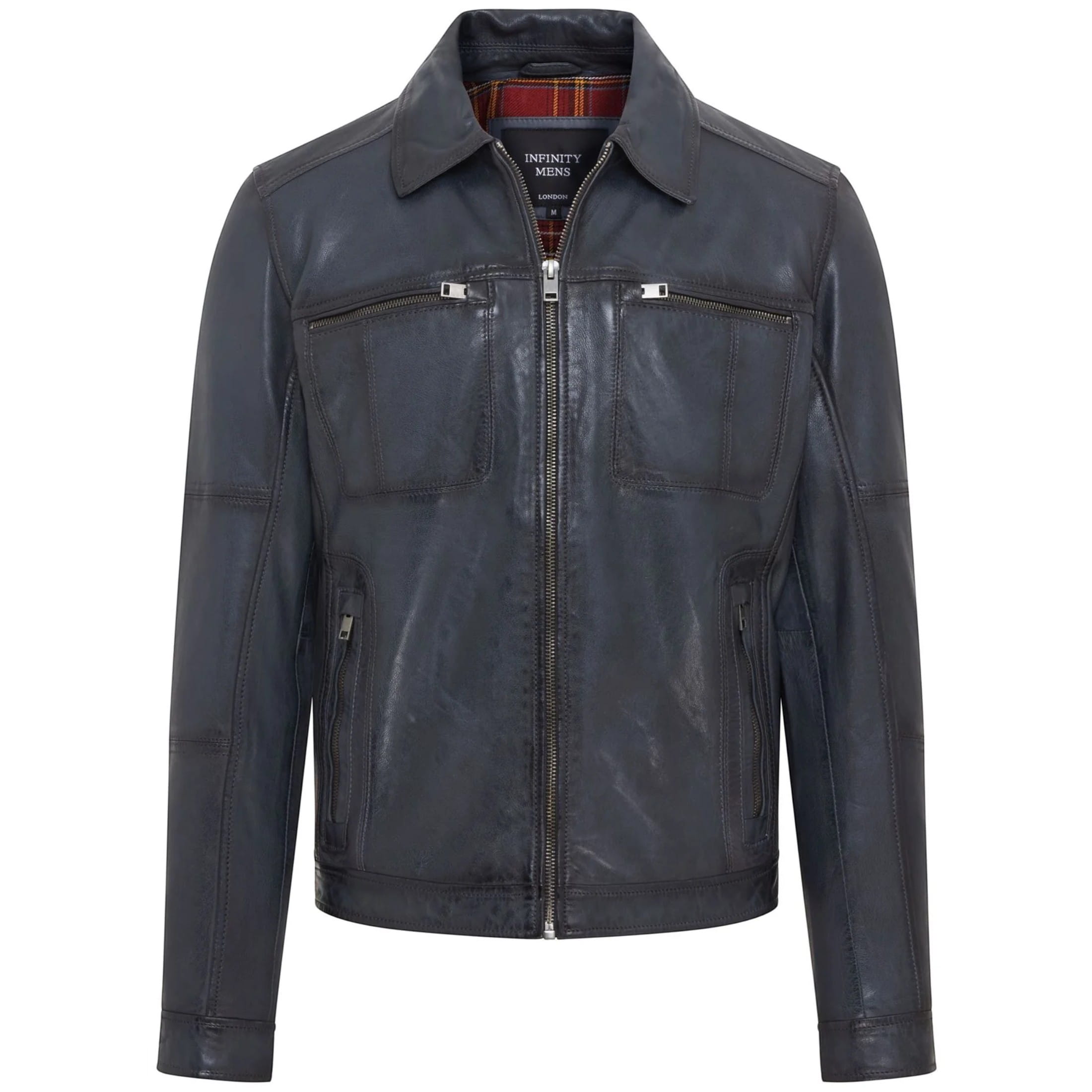 Infinity Leather Men's   Blue  Navy Vintage Classic Short Soft Leather Biker Jacket in Size 2XL, BrandAlley