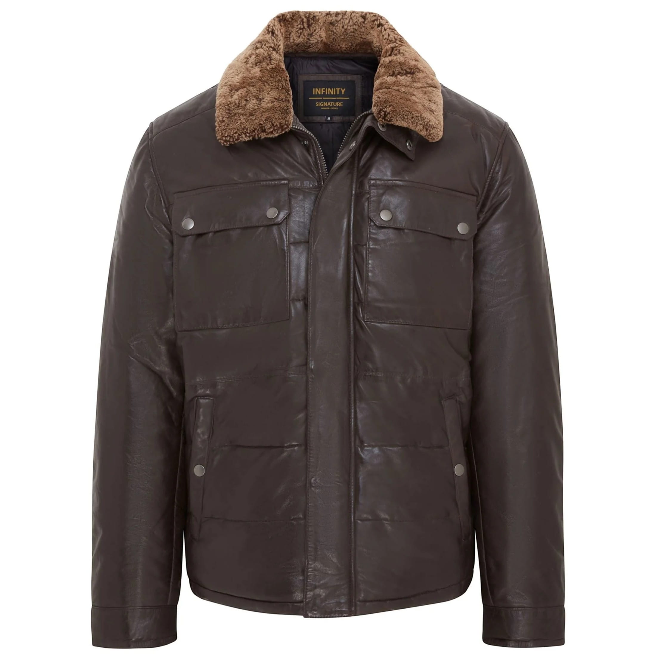 Infinity Leather Men's   Brown Lamb Leather Puffer Bomber Warm Biker Jacket in Size 3XL, BrandAlley