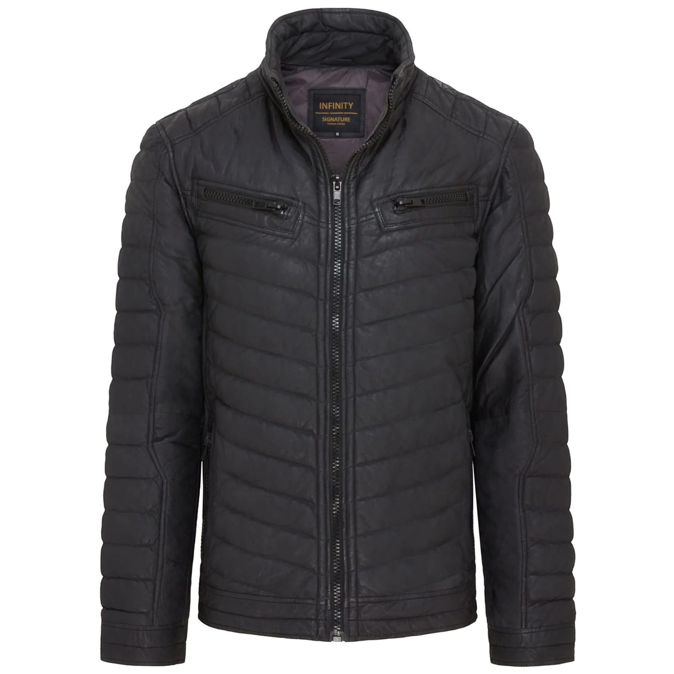Infinity Leather Men's   Black  Puffer Leather Biker Quilted Vintage Bomber Jacket in Size 3XL, BrandAlley