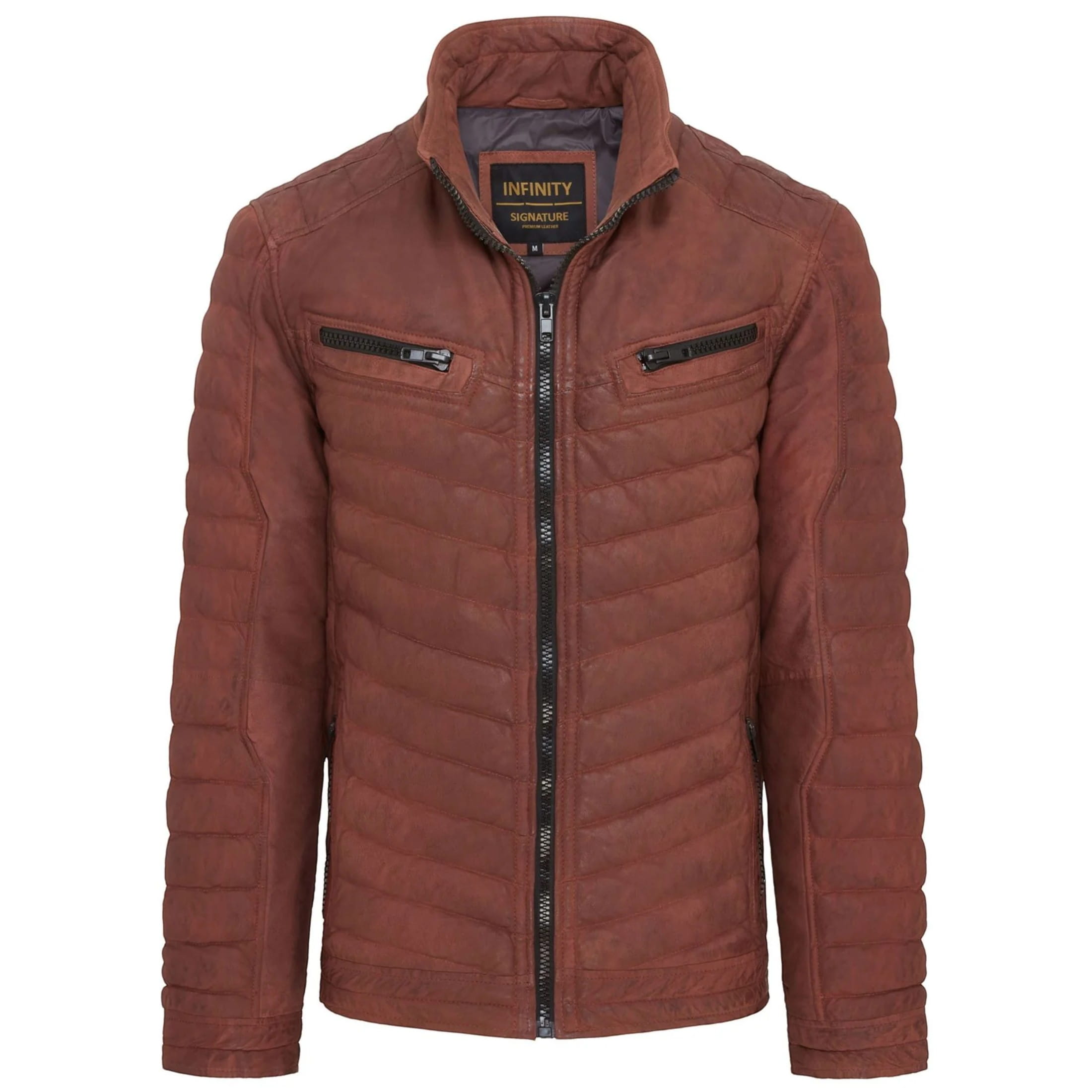 Infinity Leather Men's   Brown  Tan Puffer Leather Biker Quilted Vintage Bomber Jacket in Size 2XL, BrandAlley