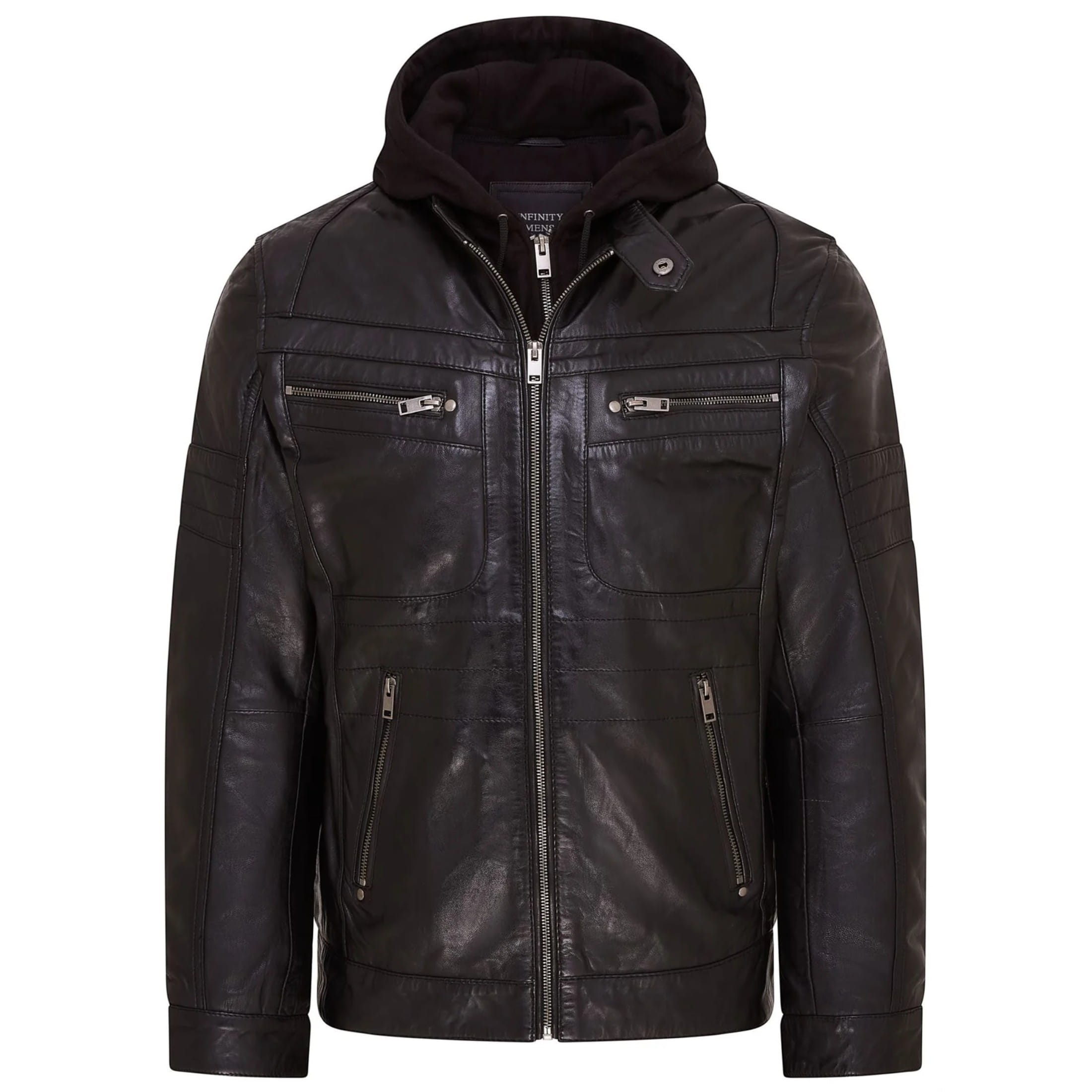 Infinity Leather Men's   Black Hooded Leather Biker Jacket - Stavern in Size 3XL, BrandAlley