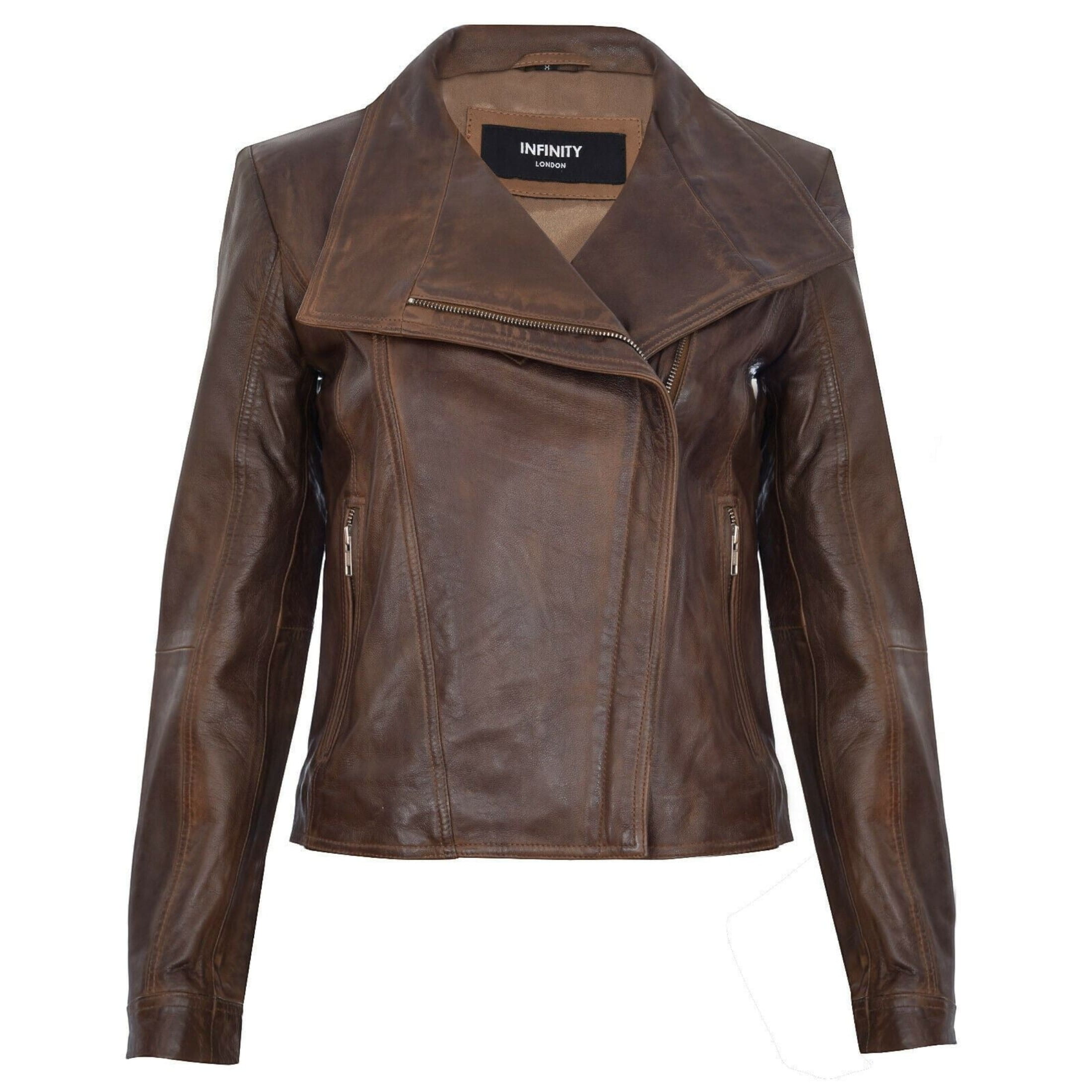 Infinity Leather Women's   Brown Leather Shawl Wrap Biker Jacket - Riga in Size 5XL, BrandAlley