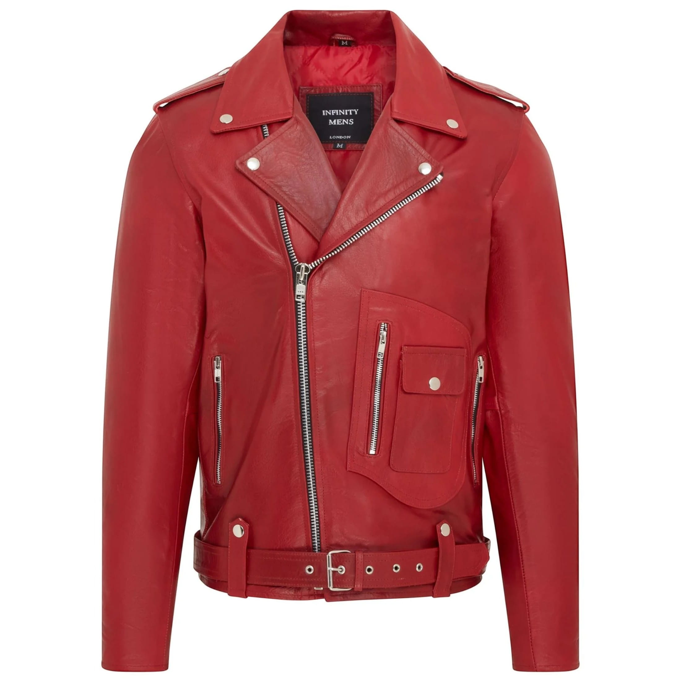 Infinity Leather Men's   Red Retro Brando Quilted Leather Biker Jacket Vintage Motorcycle Style in Size 4XL, BrandAlley