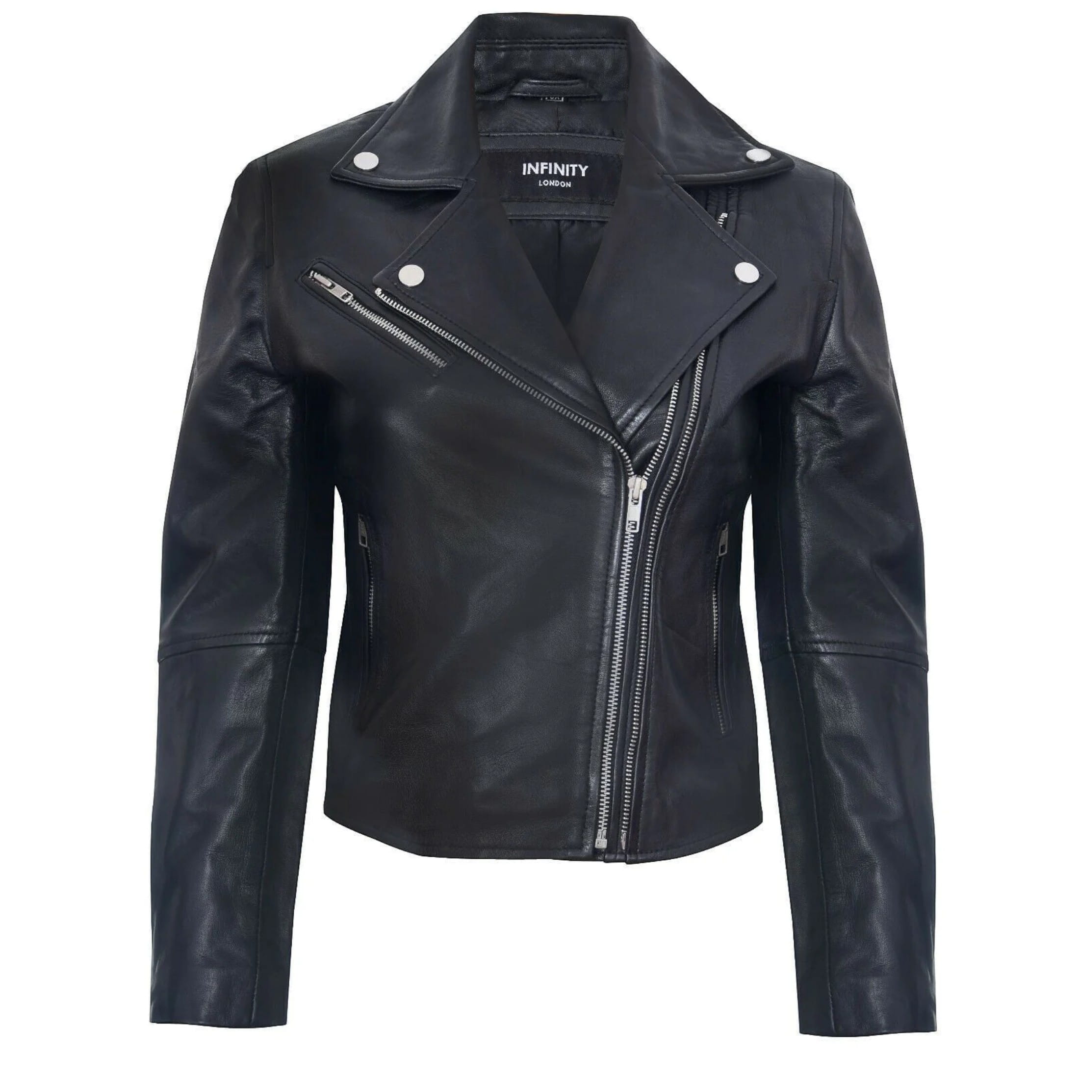 Infinity Leather Women's   Black Classic Red Nappa Leather Retro Biker Jacket-Bergen in Size 4XL, BrandAlley
