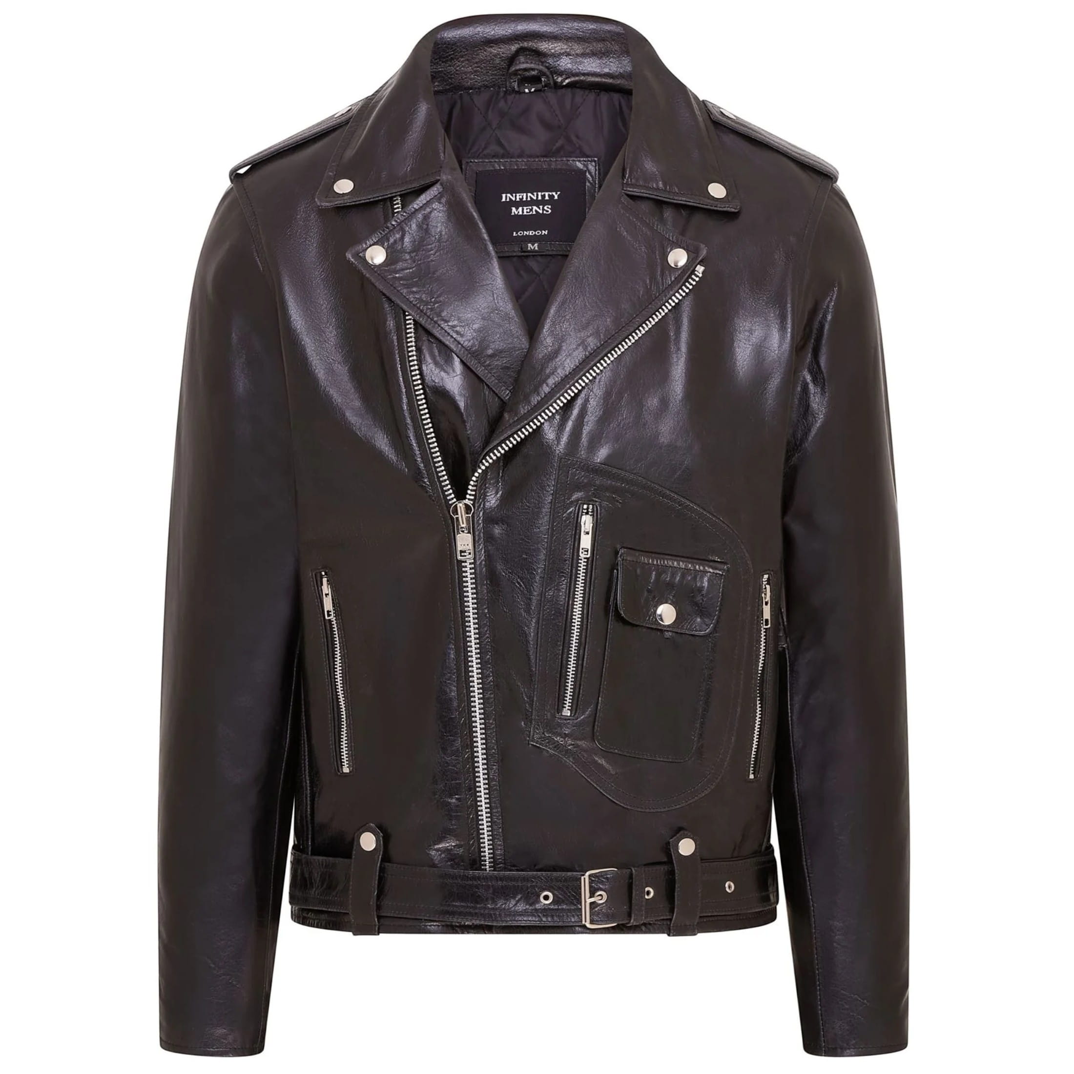 Infinity Leather Men's   Black  Retro Brando Quilted Leather Biker Jacket Vintage Motorcycle Style in Size XS, BrandAlley