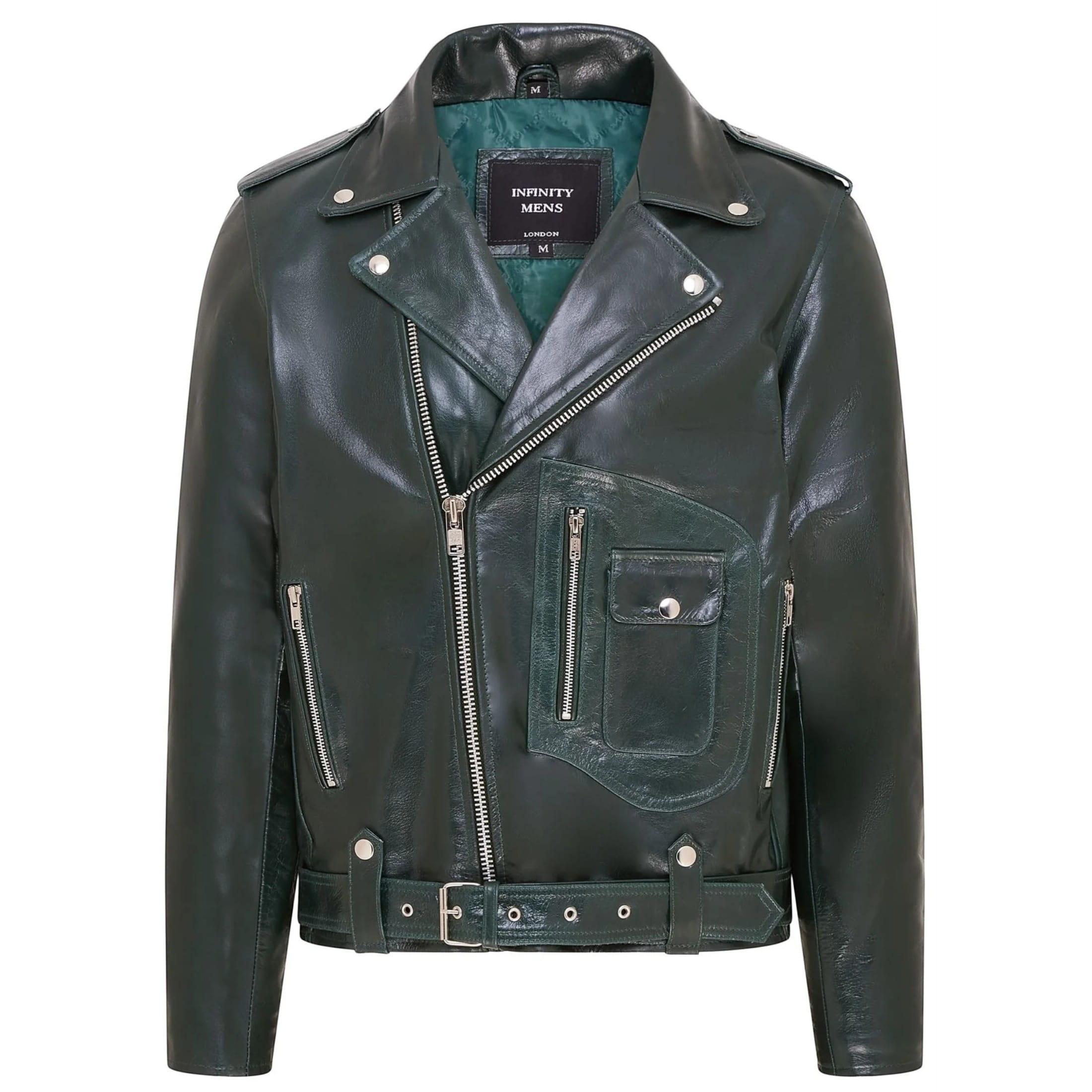 Infinity Leather Men's   Green  Retro Brando Quilted Leather Biker Jacket Vintage Motorcycle Style in Size XS, BrandAlley