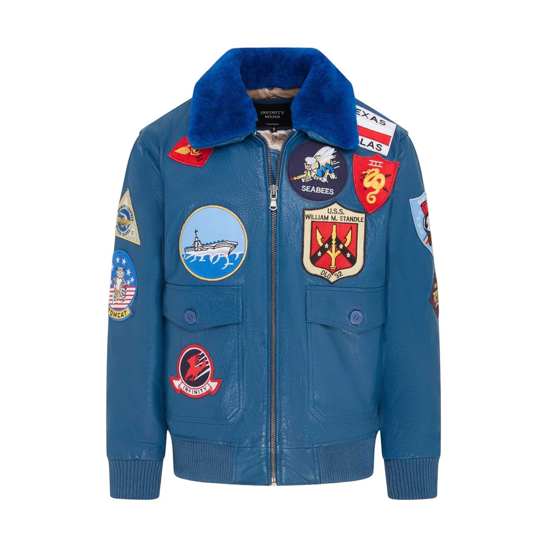 Infinity Leather Men's   Blue  A2 Top Gun Leather Bomber Jacket-Camborne in Size 4XL, BrandAlley