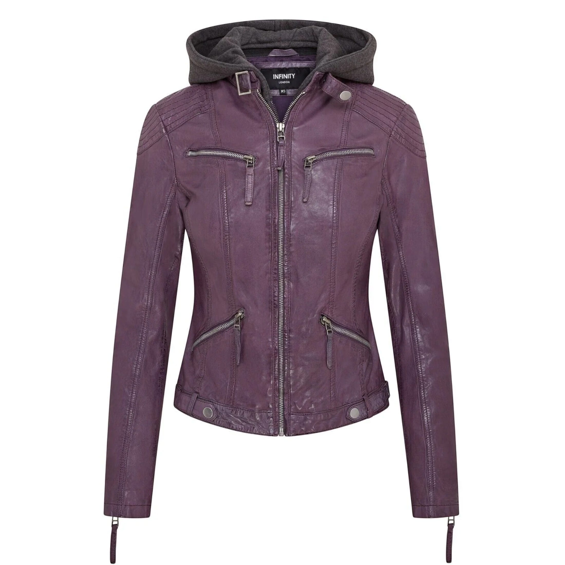 Infinity Leather Women's   Purple Hooded Classic Biker Jacket - Brazzaville in Size 5XL, BrandAlley