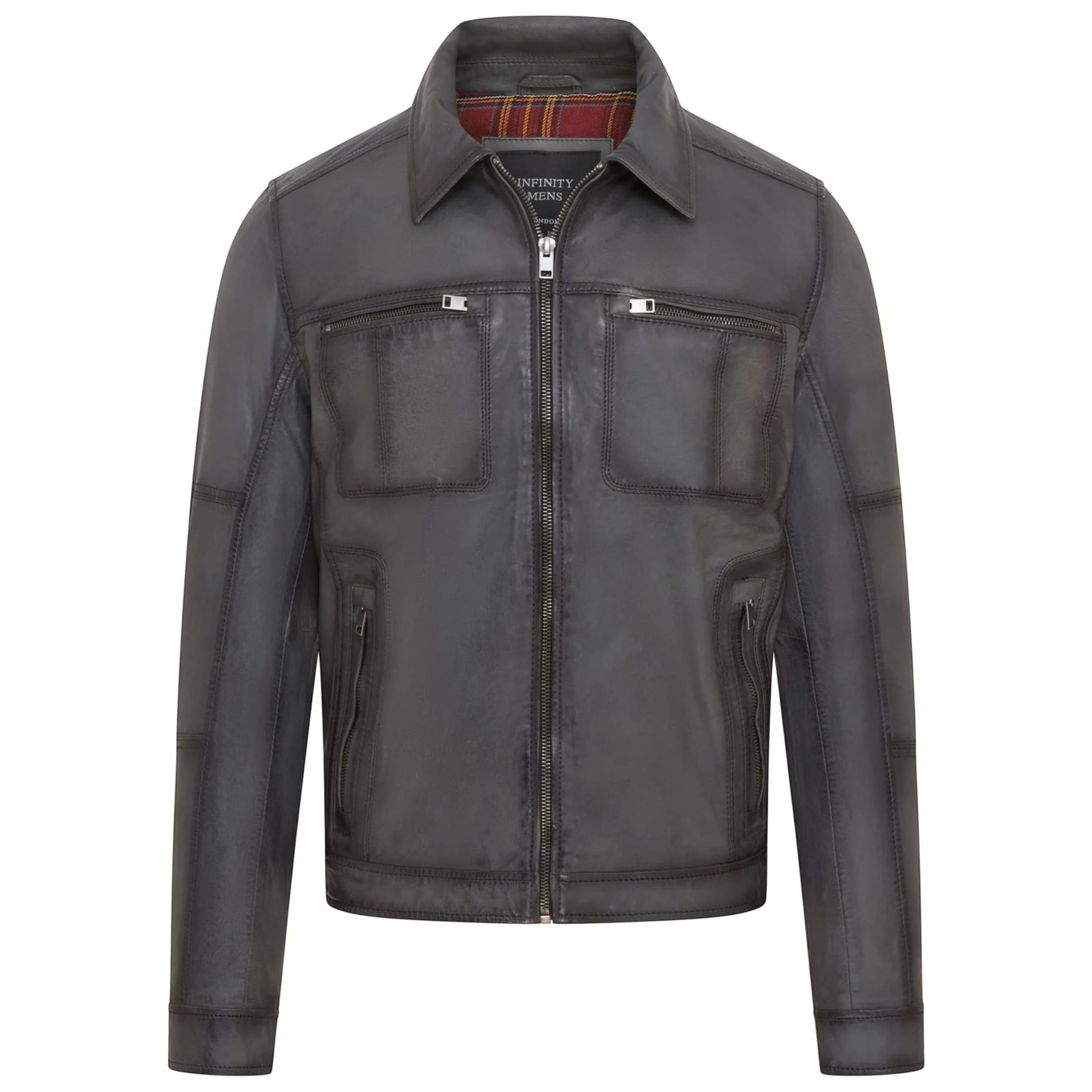 Infinity Leather Men's   Grey Vintage Classic Short Soft Leather Biker Jacket in Size M, BrandAlley