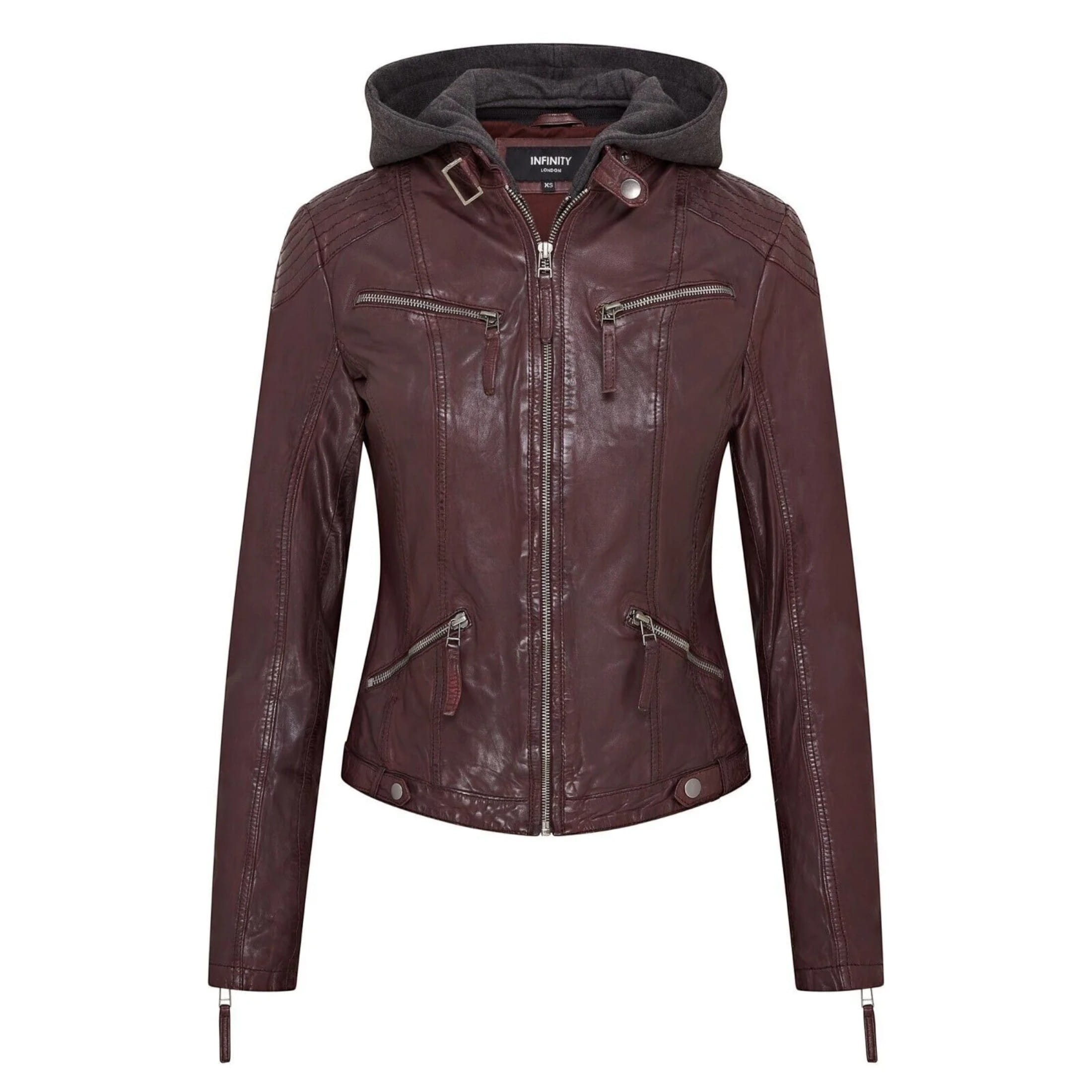 Infinity Leather Men's   Burgundy Hooded Classic Biker Jacket - Brazzaville in Size XS, BrandAlley