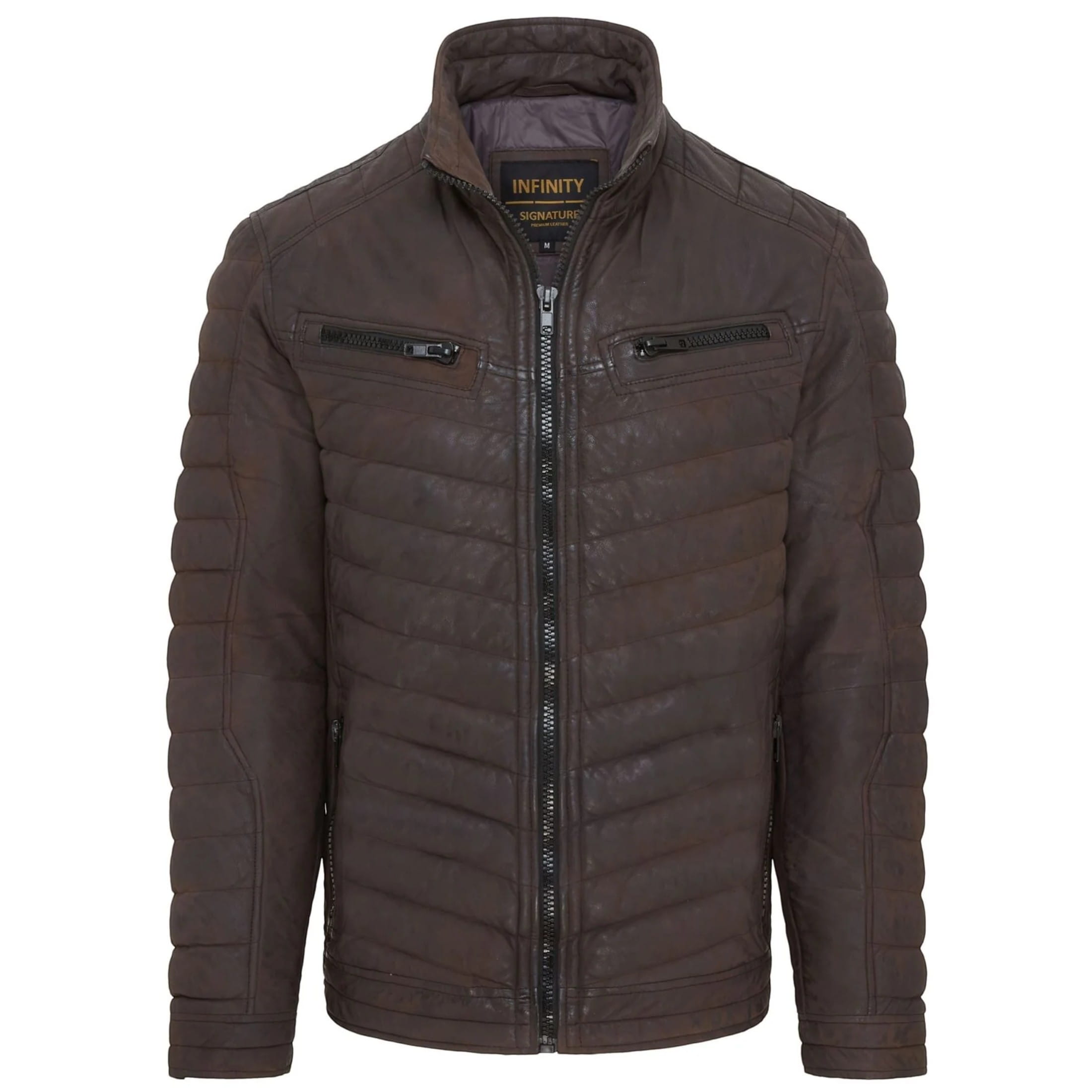 Infinity Leather Men's   Brown  Puffer Leather Biker Quilted Vintage Bomber Jacket in Size XS, BrandAlley
