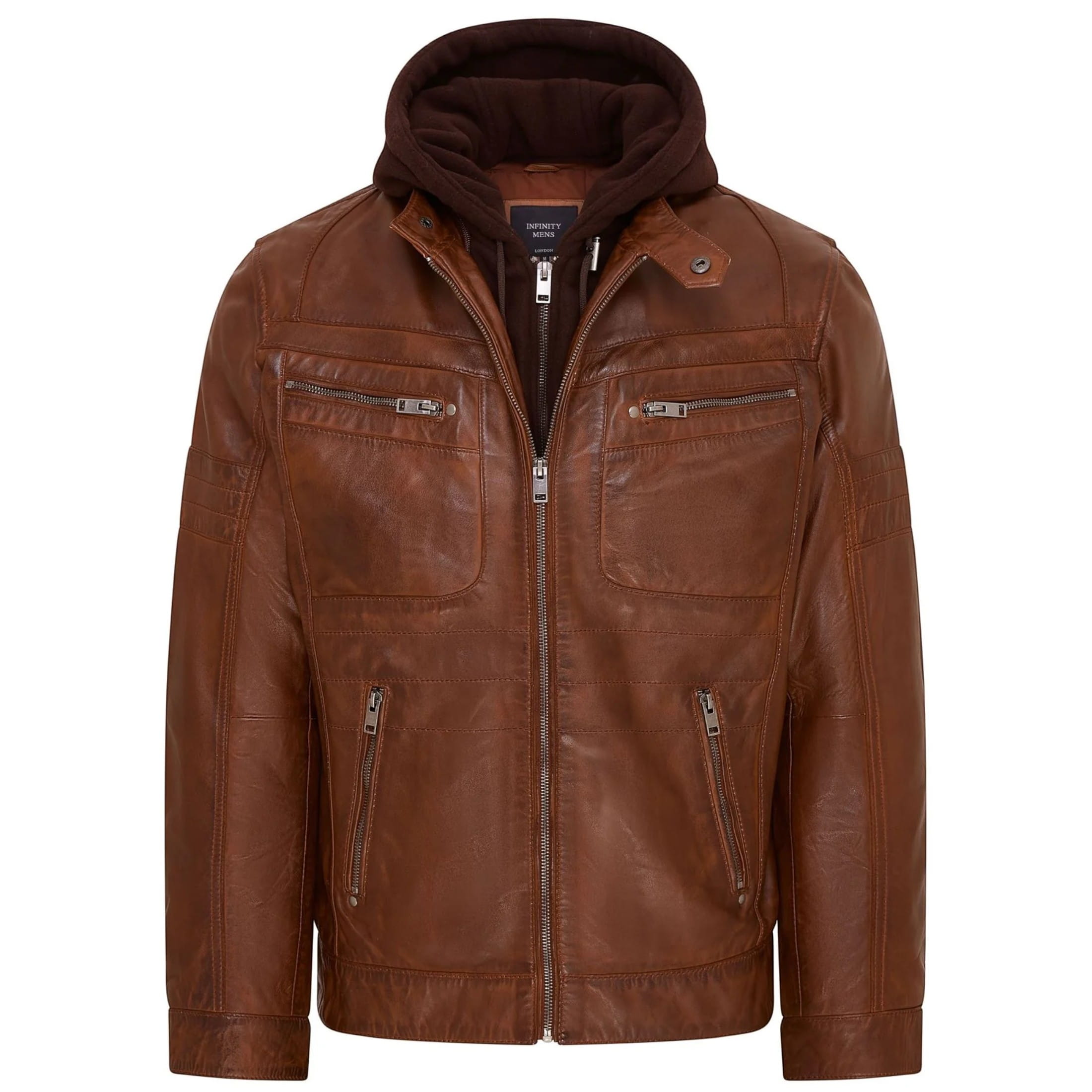 Infinity Leather Men's   Brown  Hooded Leather Biker Jacket - Stavern in Size 3XL, BrandAlley