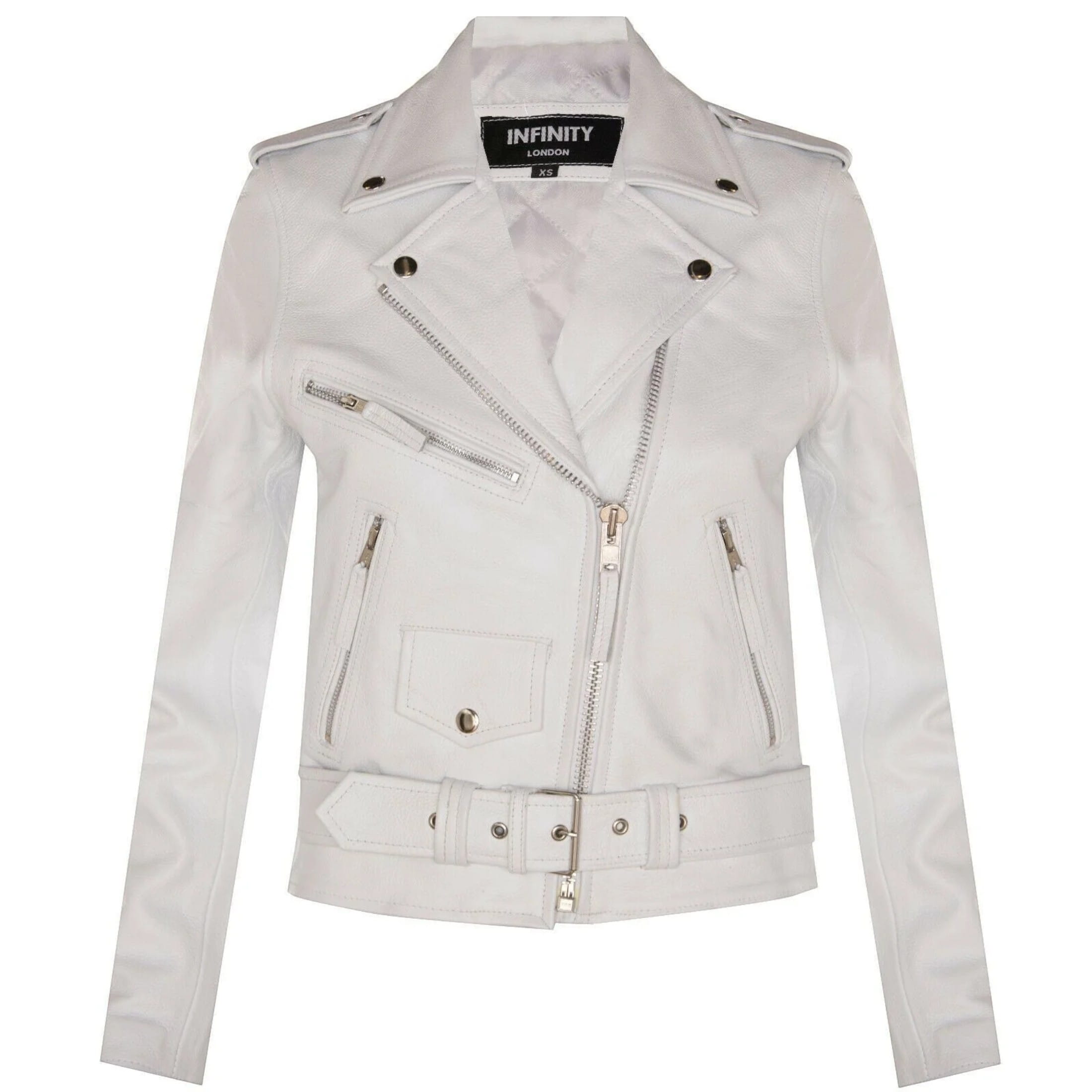 Infinity Leather Women's   White Cowhide Brando Leather Biker Jacket-Murcia in Size 5XL, BrandAlley