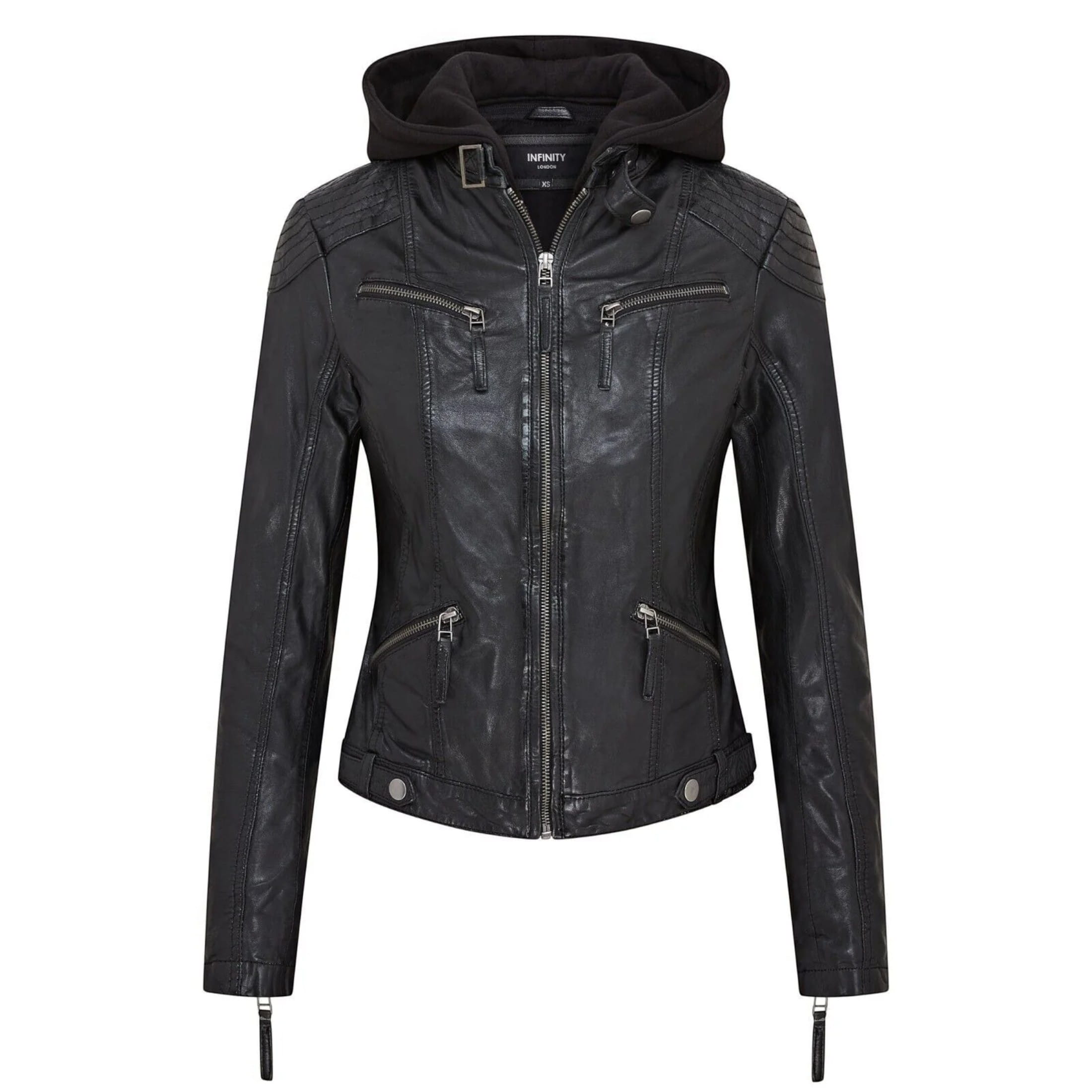Infinity Leather Men's   Black  Hooded Classic Biker Jacket - Brazzaville in Size XS, BrandAlley