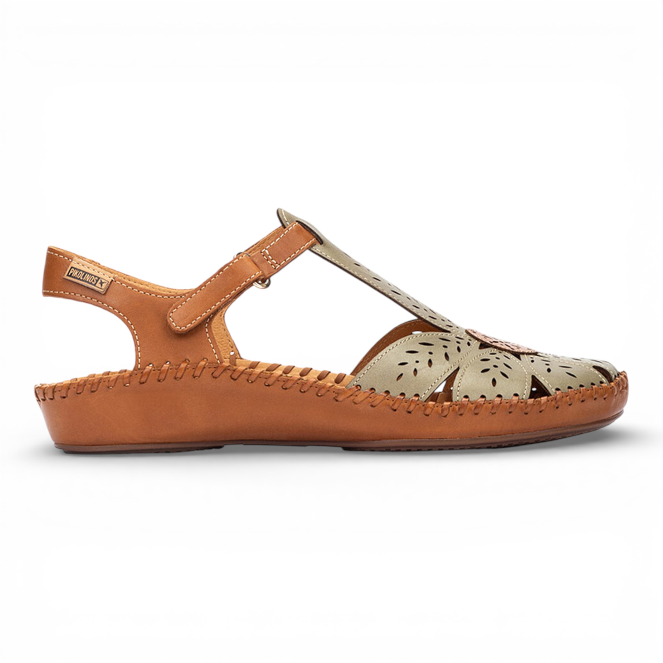 Pikolinos Women's   Tan Green Leather Cushioned Wedge Sandal Shoes - P-Vallarta in Size 39, BrandAlley