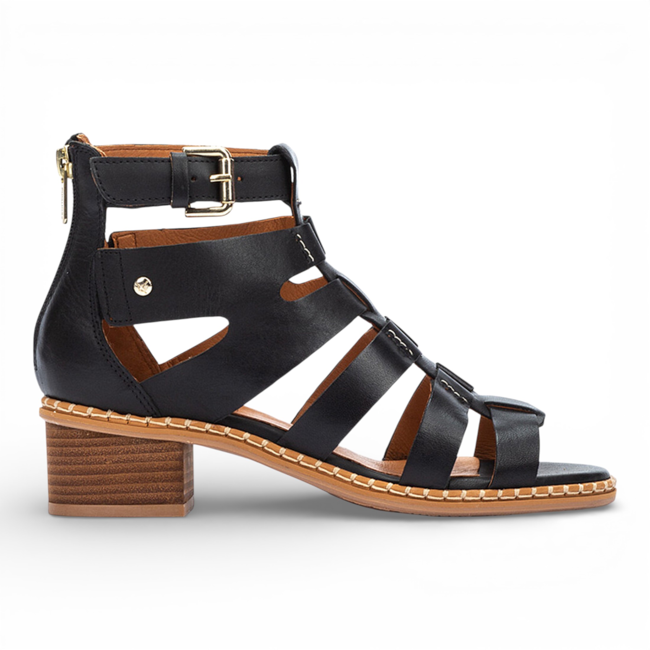 Pikolinos Women's   Black Leather Block-Heel Gladiator Sandals - Blanes in Size 42, BrandAlley